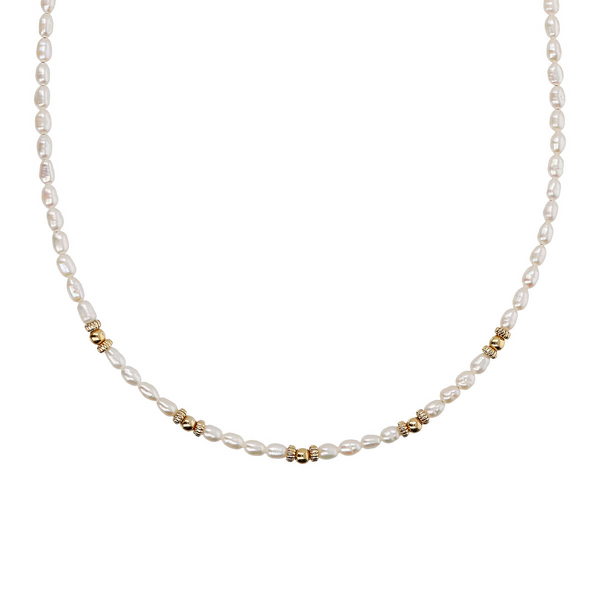 18kt Yellow Gold Plated 925 Silver Choker Necklace with Golden Spheres and Freshwater Pearls