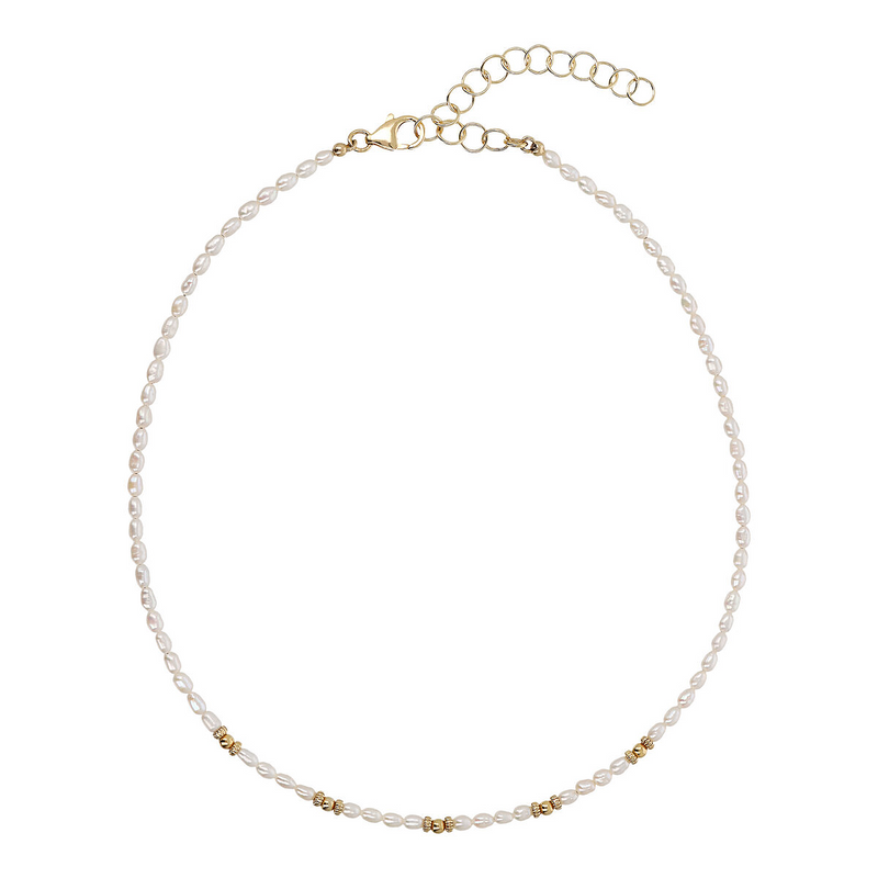 18kt Yellow Gold Plated 925 Silver Choker Necklace with Golden Spheres and Freshwater Pearls
