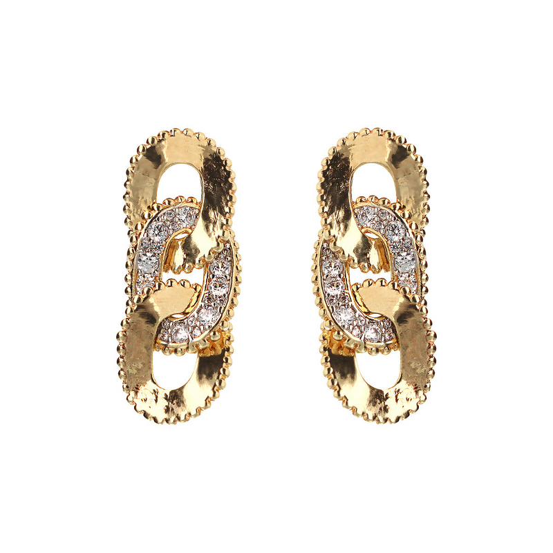 Curb Chain Pendant Earrings with Worked Edges and Pavé in Cubic Zirconia