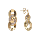 Curb Chain Pendant Earrings with Worked Edges and Pavé in Cubic Zirconia