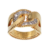 Grumetta Chain Band Ring with Worked Edges and Pavé in Cubic Zirconia