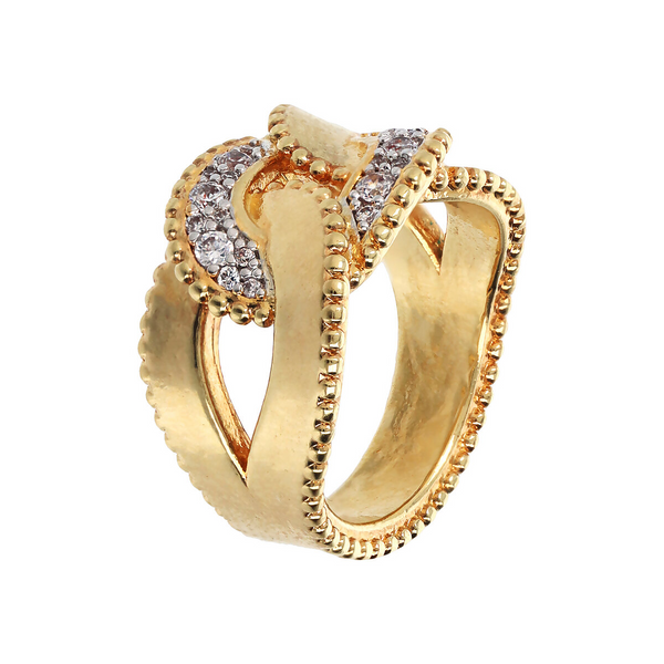 Grumetta Chain Band Ring with Worked Edges and Pavé in Cubic Zirconia