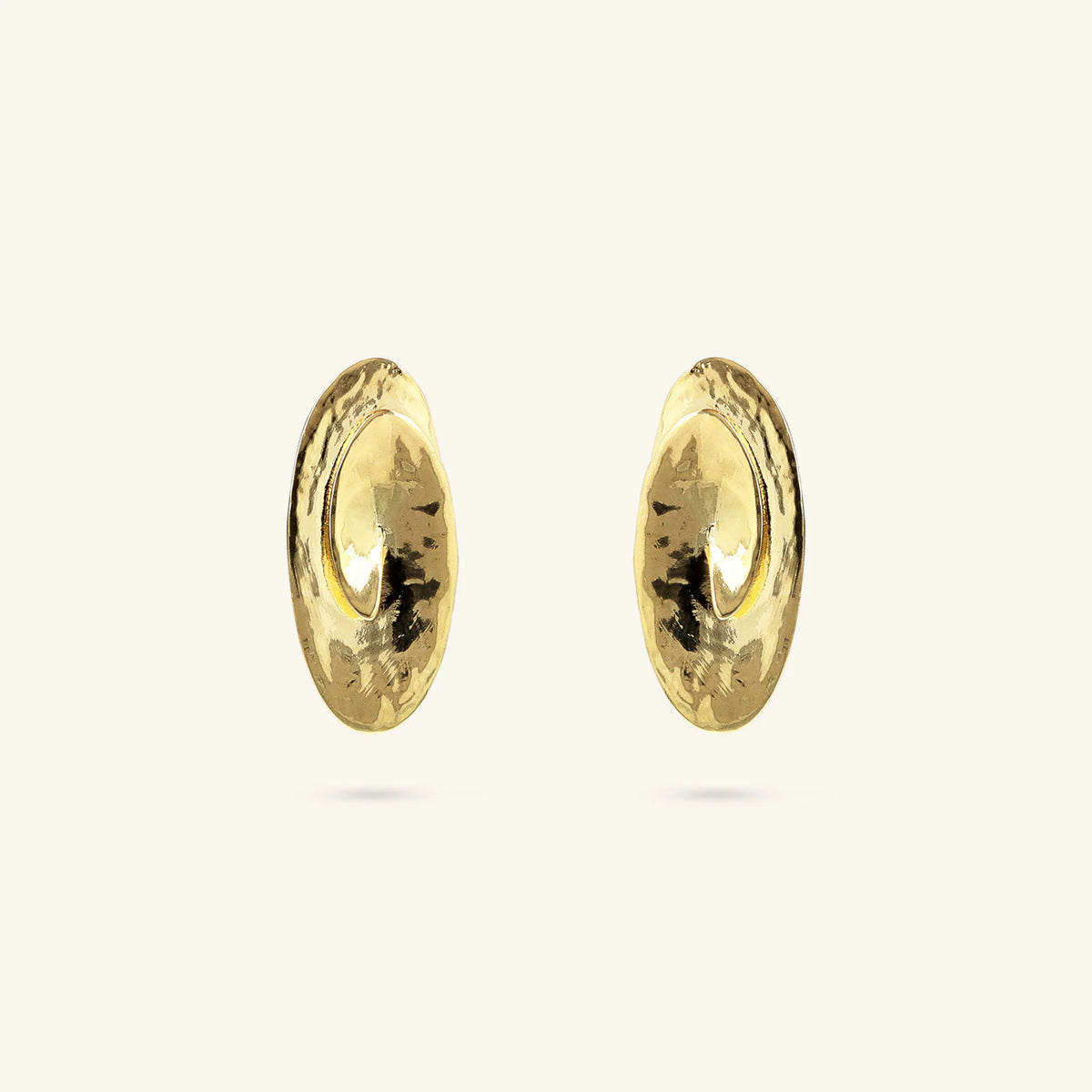 Hammered Oval Stud Earrings with Spiral Design