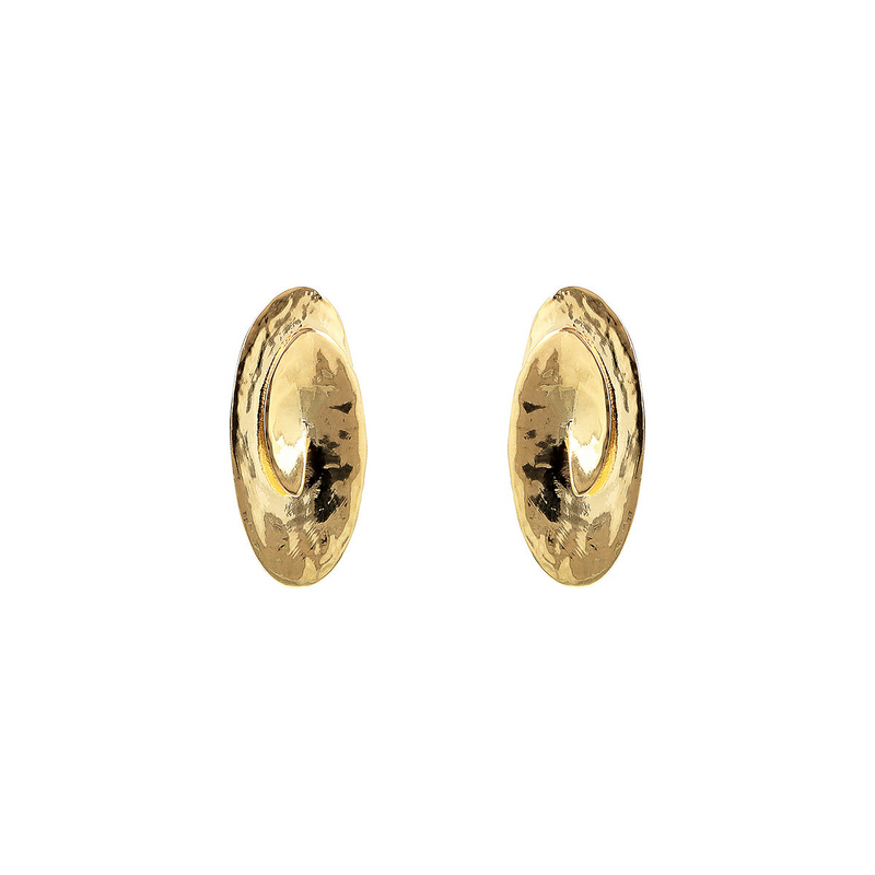 Hammered Oval Stud Earrings with Spiral Design