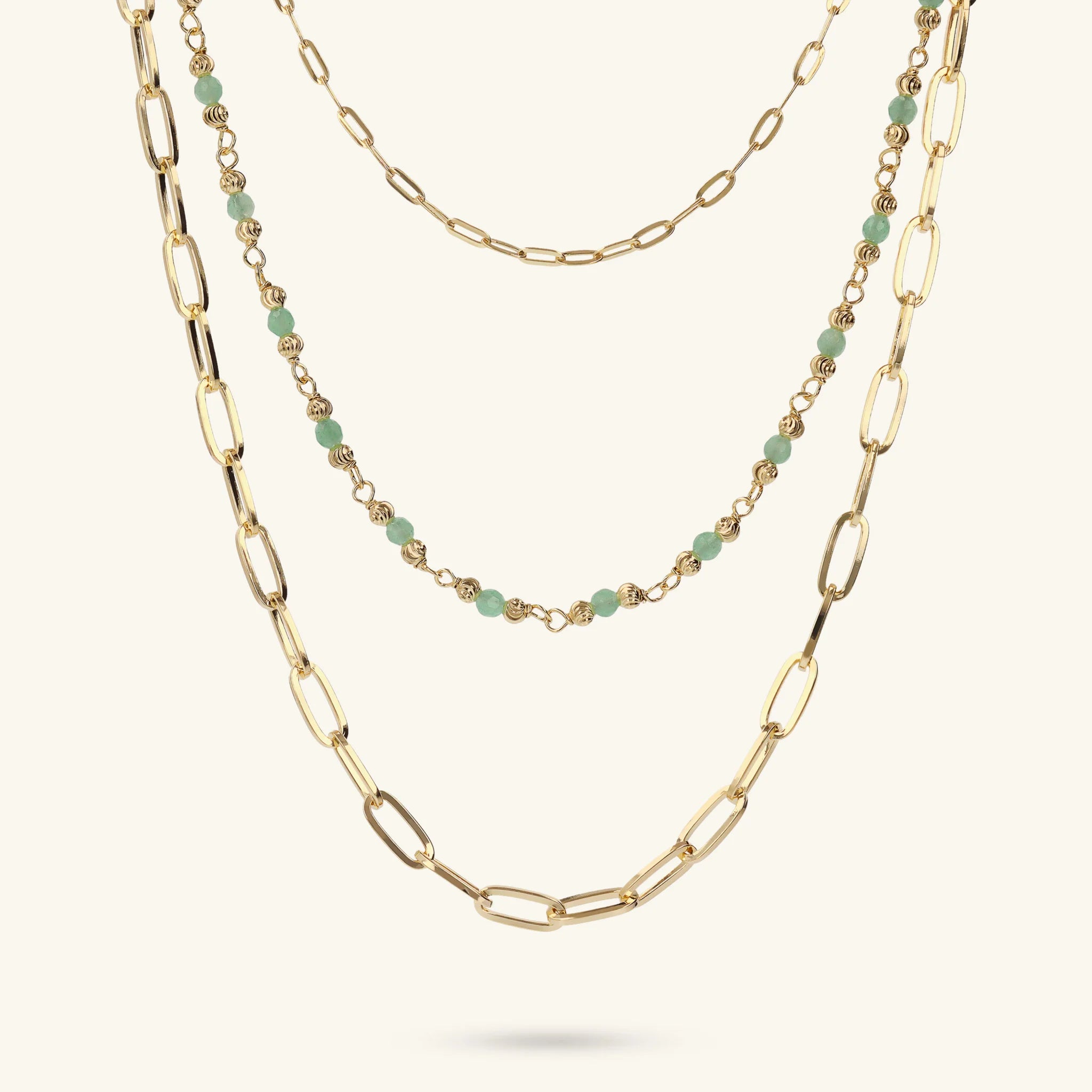 Multi-Strand Necklace with Extended Cable Chain and Faceted Natural Stones