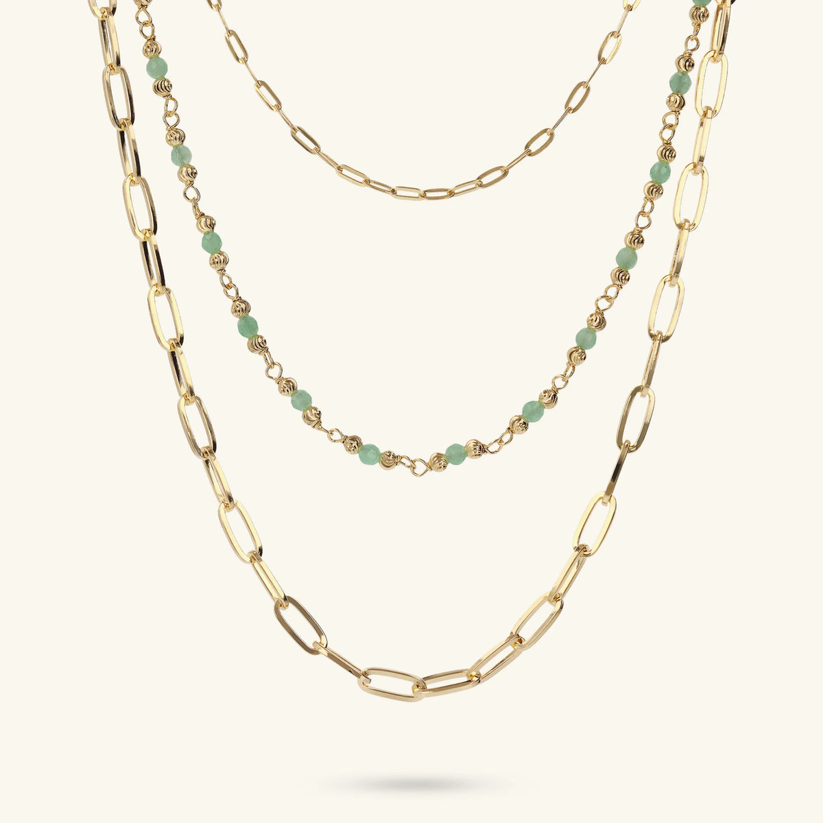 Multi-Strand Necklace with Extended Cable Chain and Faceted Natural Stones