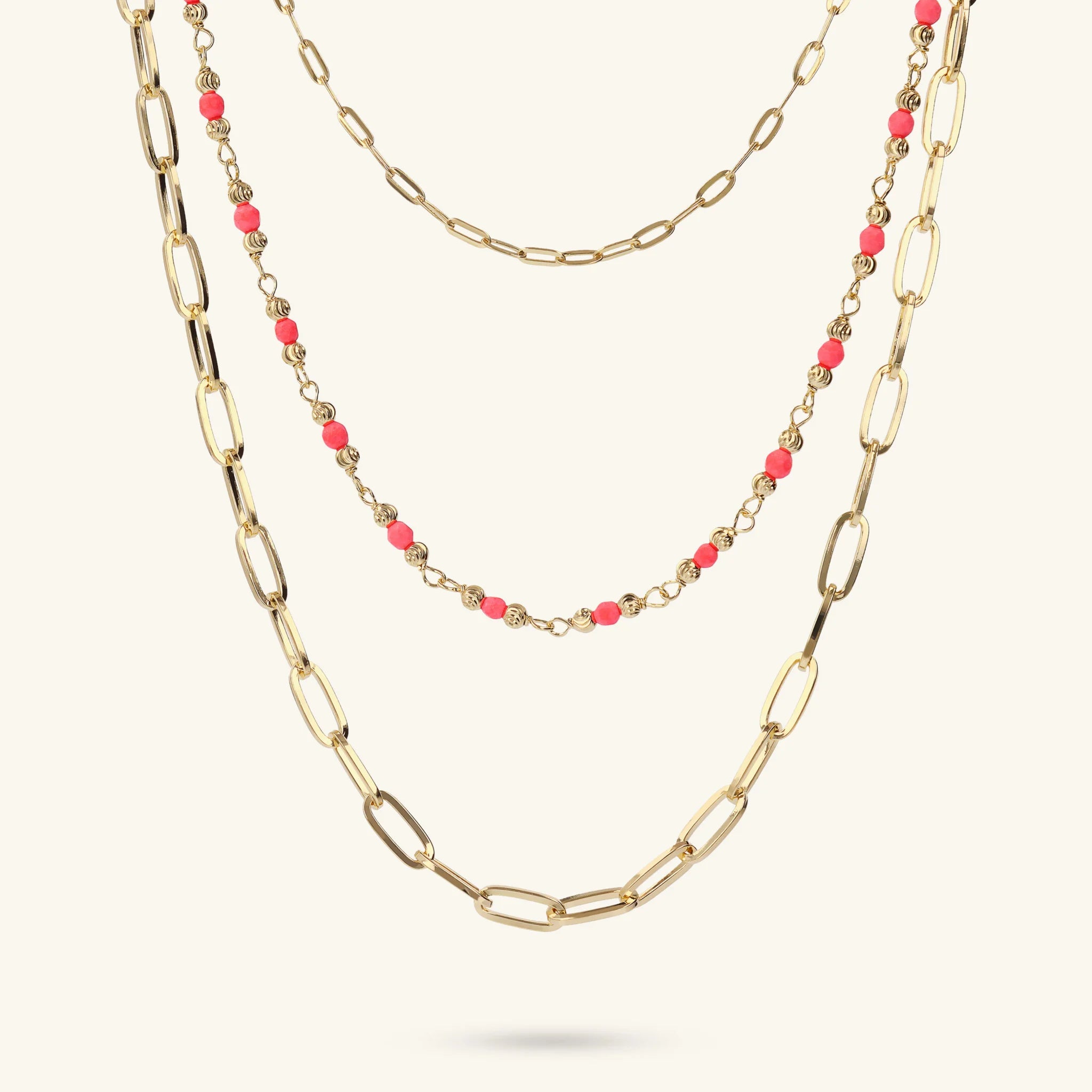 Collana Multifilo Catena Forzatina Allungata e Pietre Naturali Sfaccettate