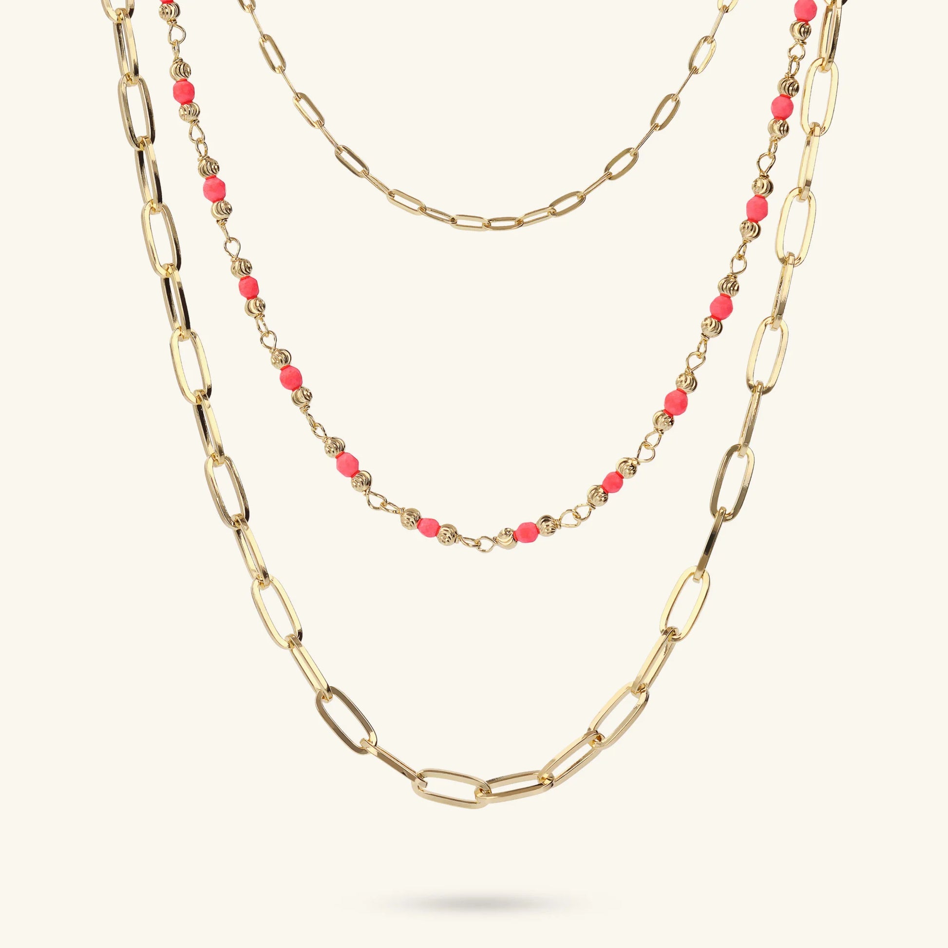 Collana Multifilo Catena Forzatina Allungata e Pietre Naturali Sfaccettate
