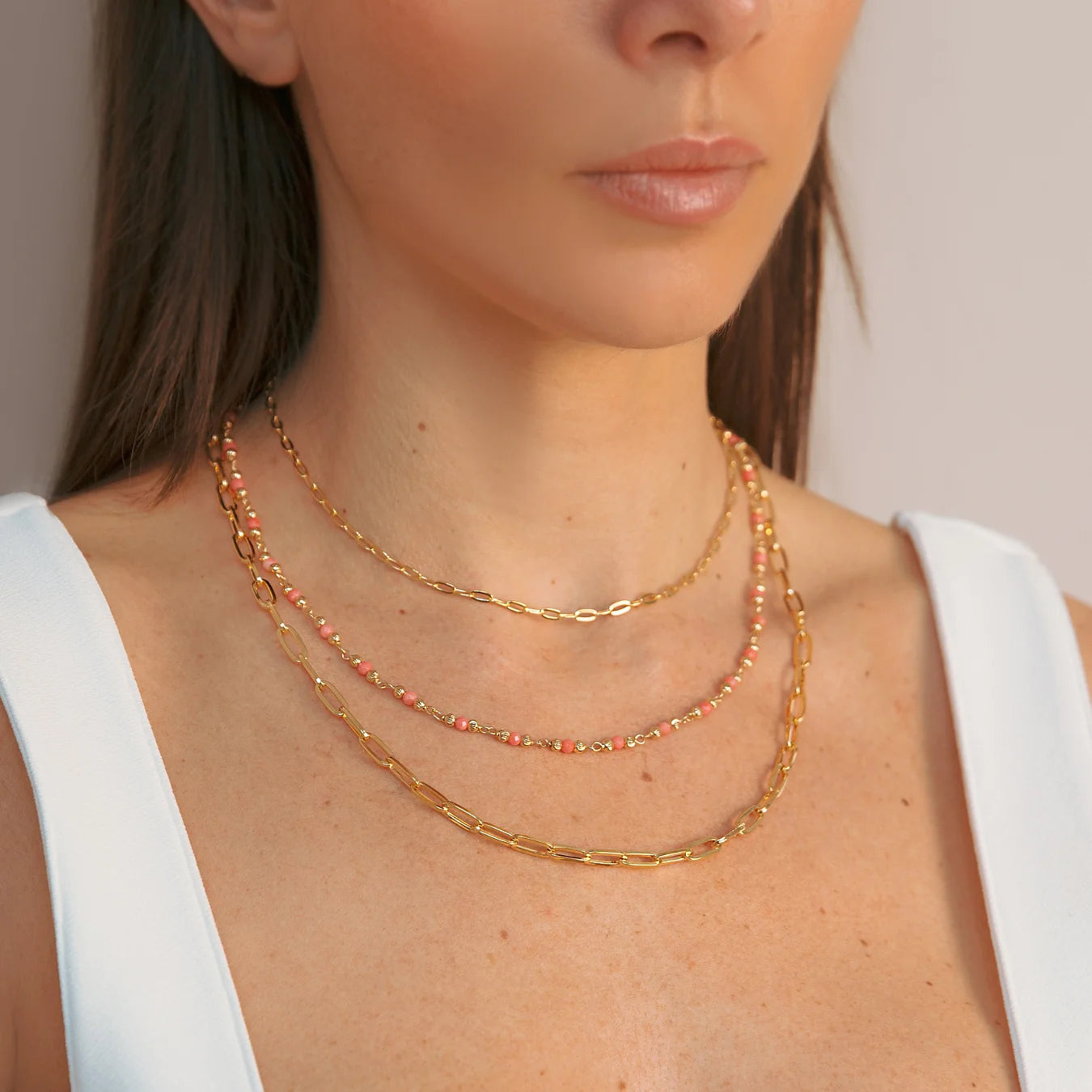 Collana Multifilo Catena Forzatina Allungata e Pietre Naturali Sfaccettate