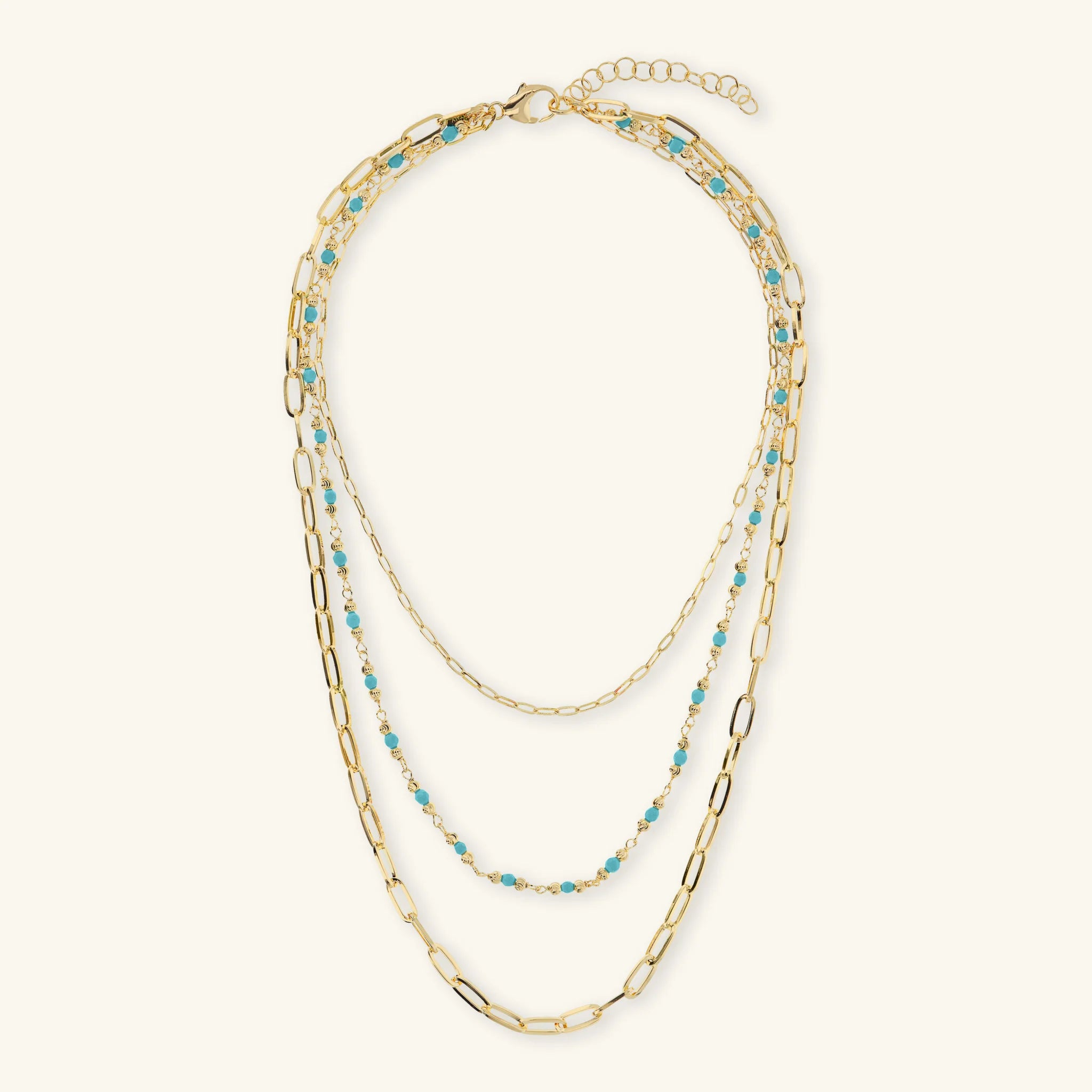 Multi-Strand Necklace with Extended Cable Chain and Faceted Natural Stones