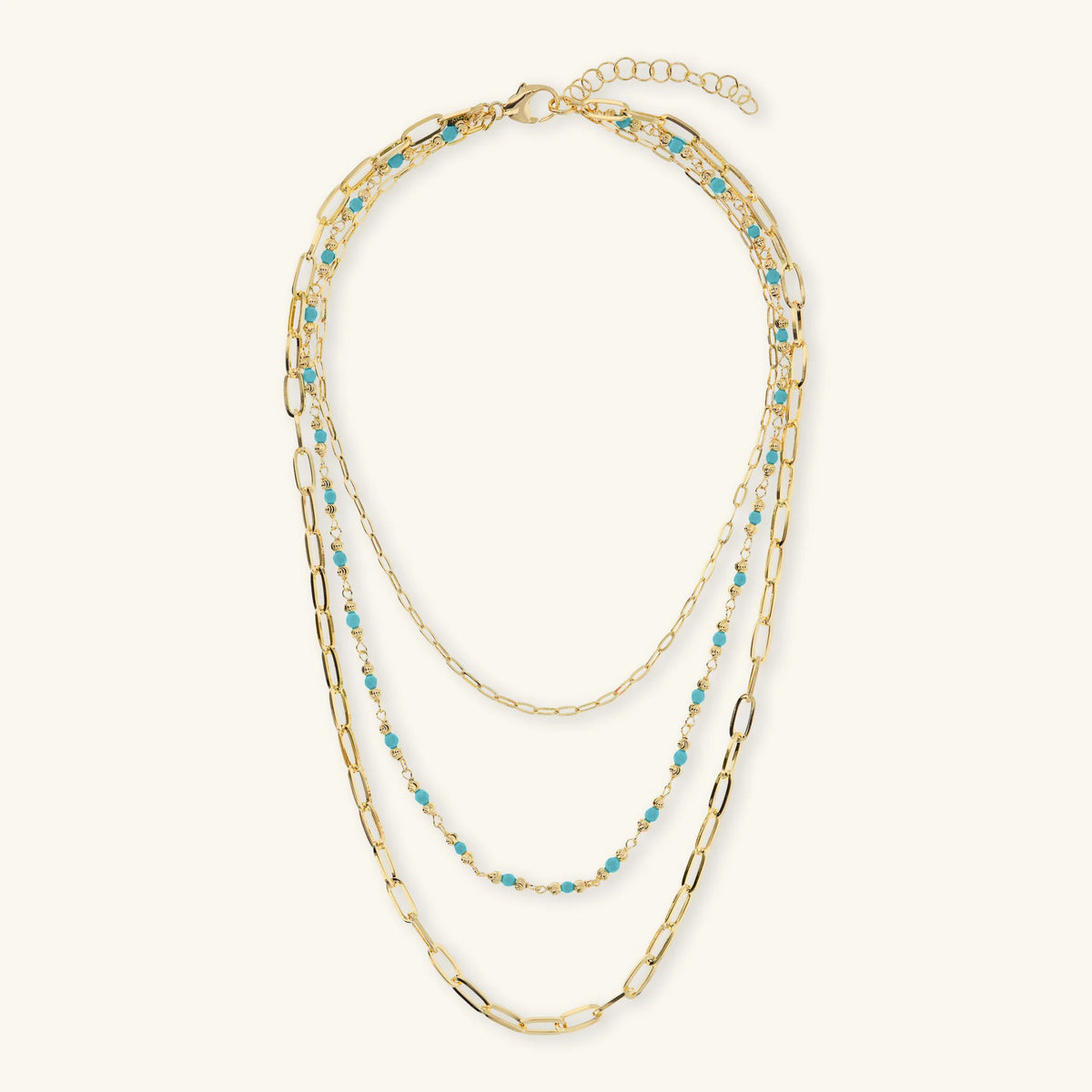 Multi-Strand Necklace with Extended Cable Chain and Faceted Natural Stones