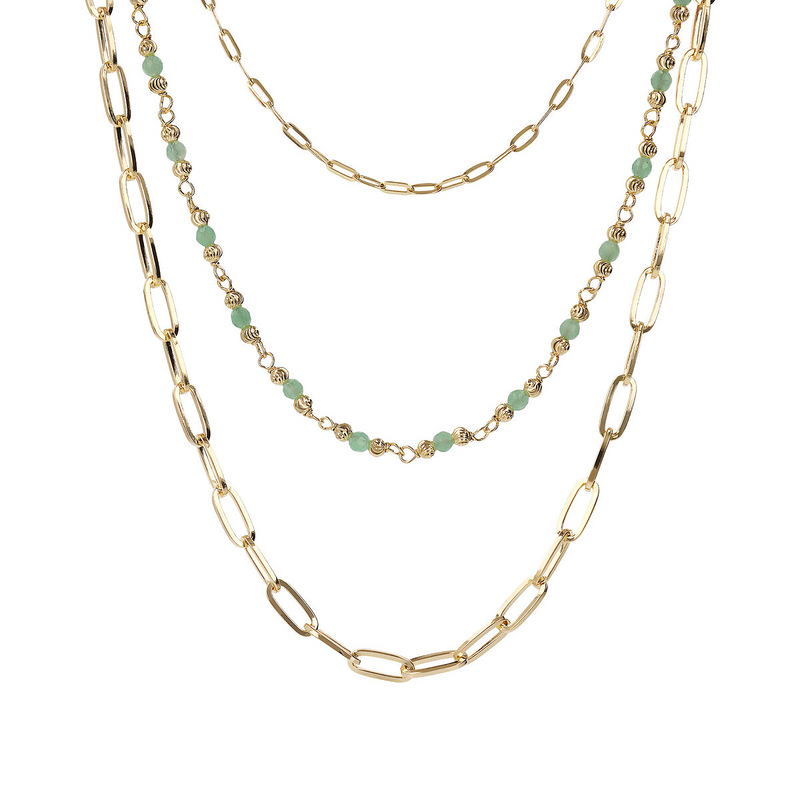 Multistrand Necklace with Elongated Forzatina Chain and Faceted Natural Stones