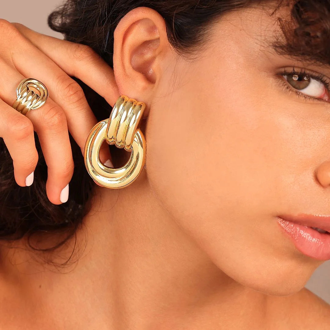 Gold Door Knocker Drop Earrings