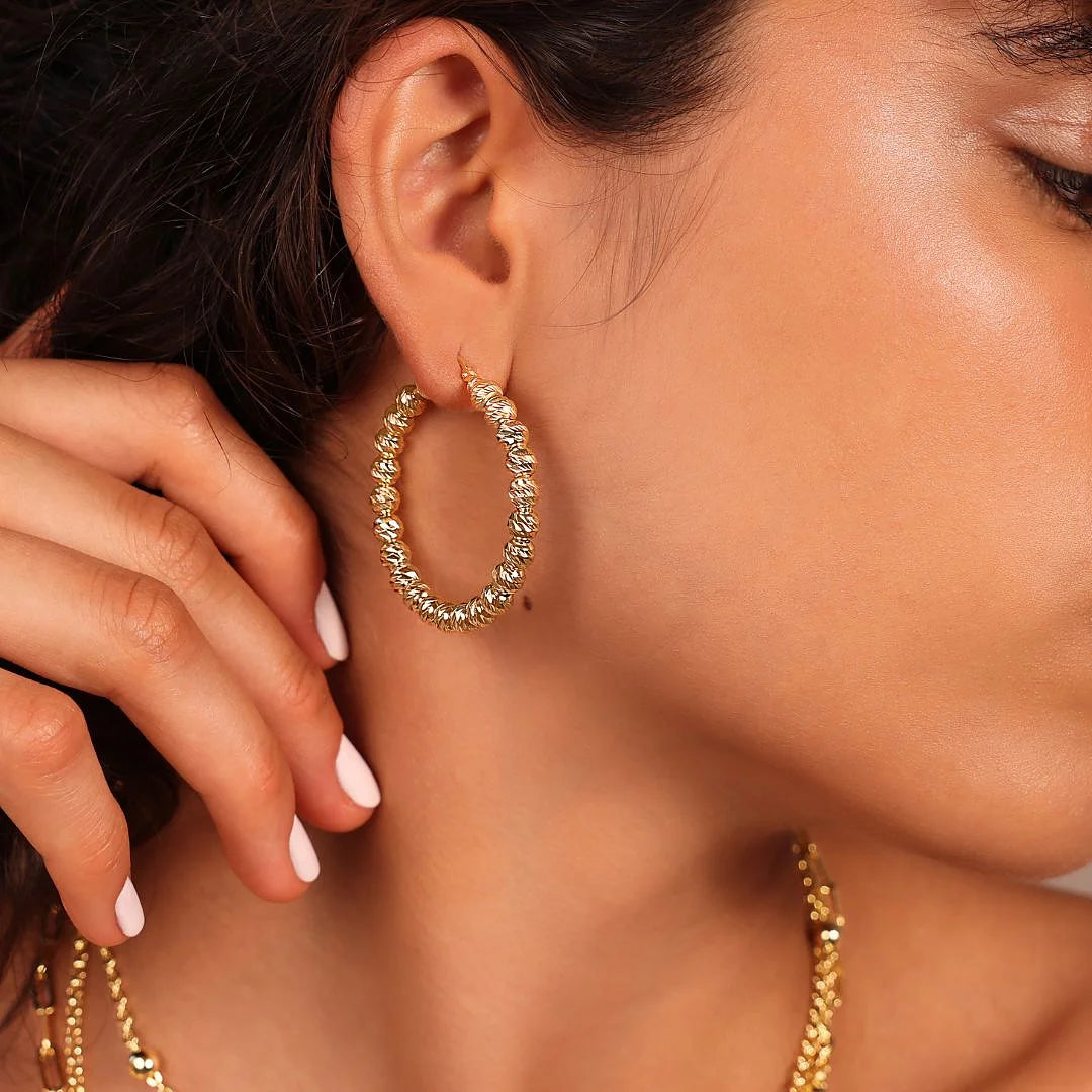 Diamond Bead Hoop Earrings