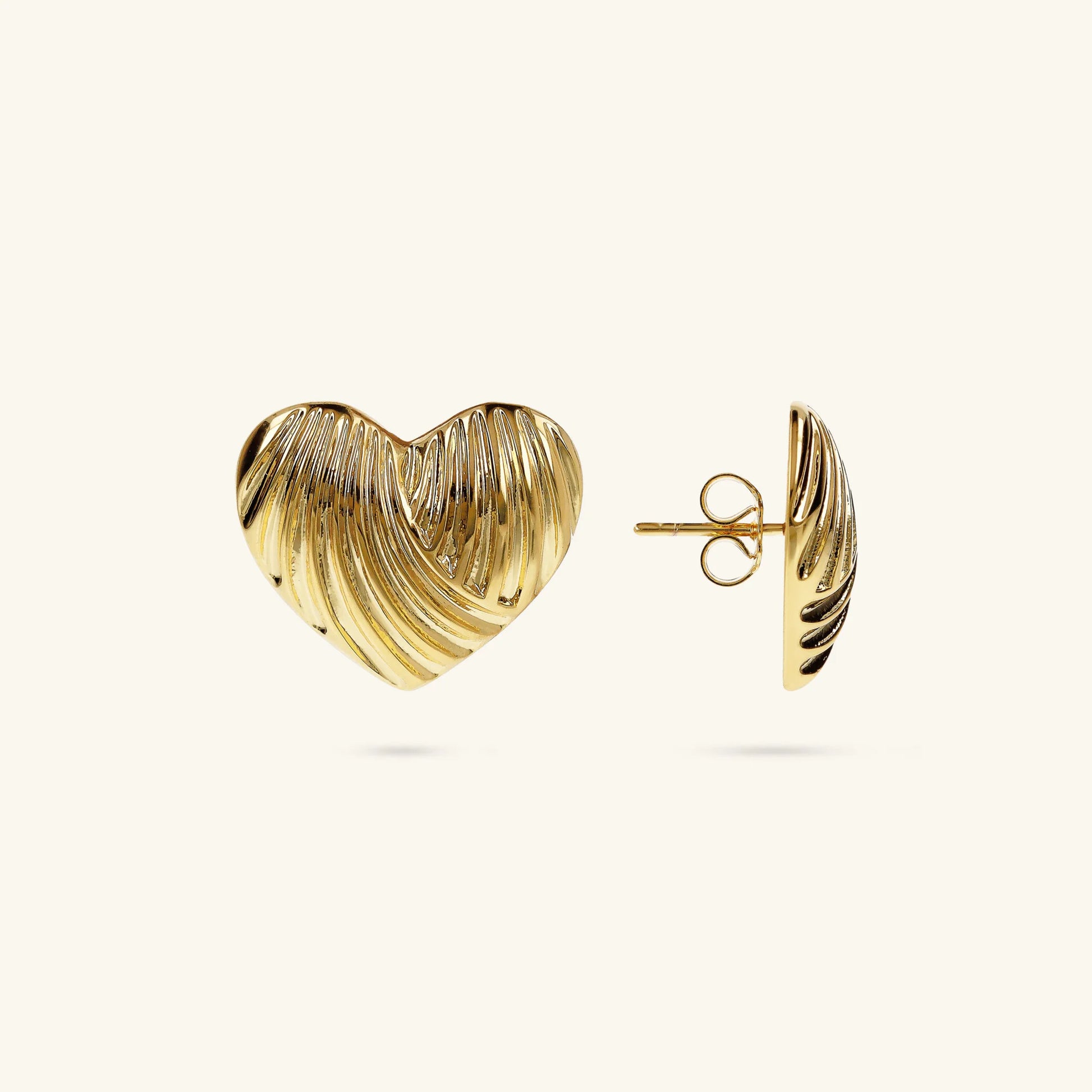 Heart Stud Earrings with Striped Texture