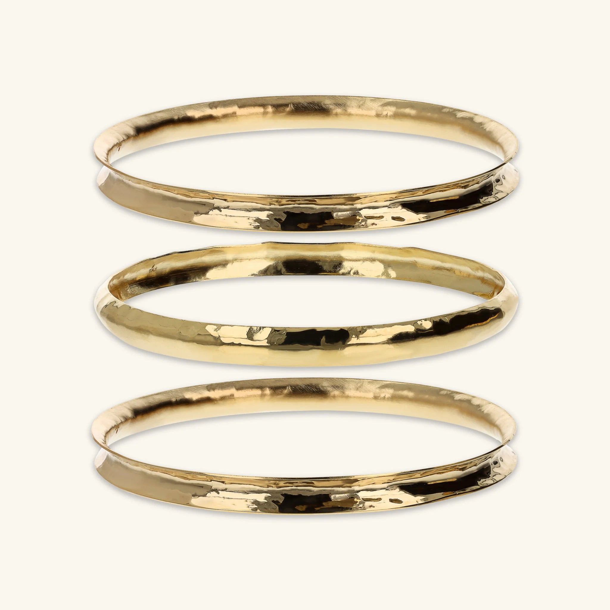 Set of Three Rigid Concave Hammered Bracelets