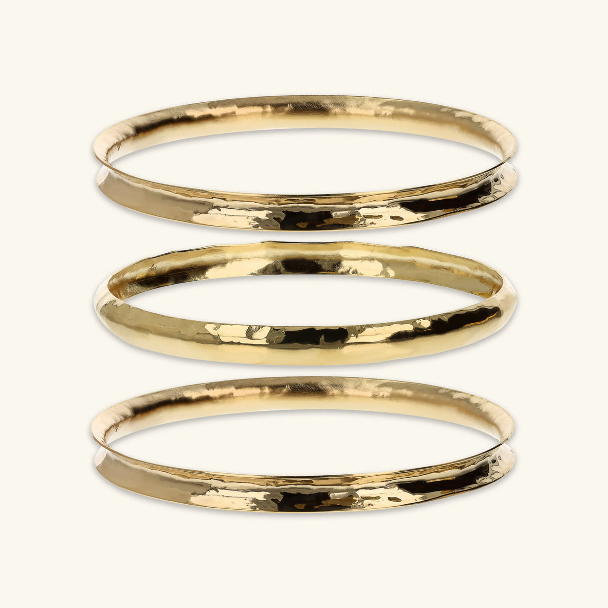Set of Three Rigid Concave Hammered Bracelets