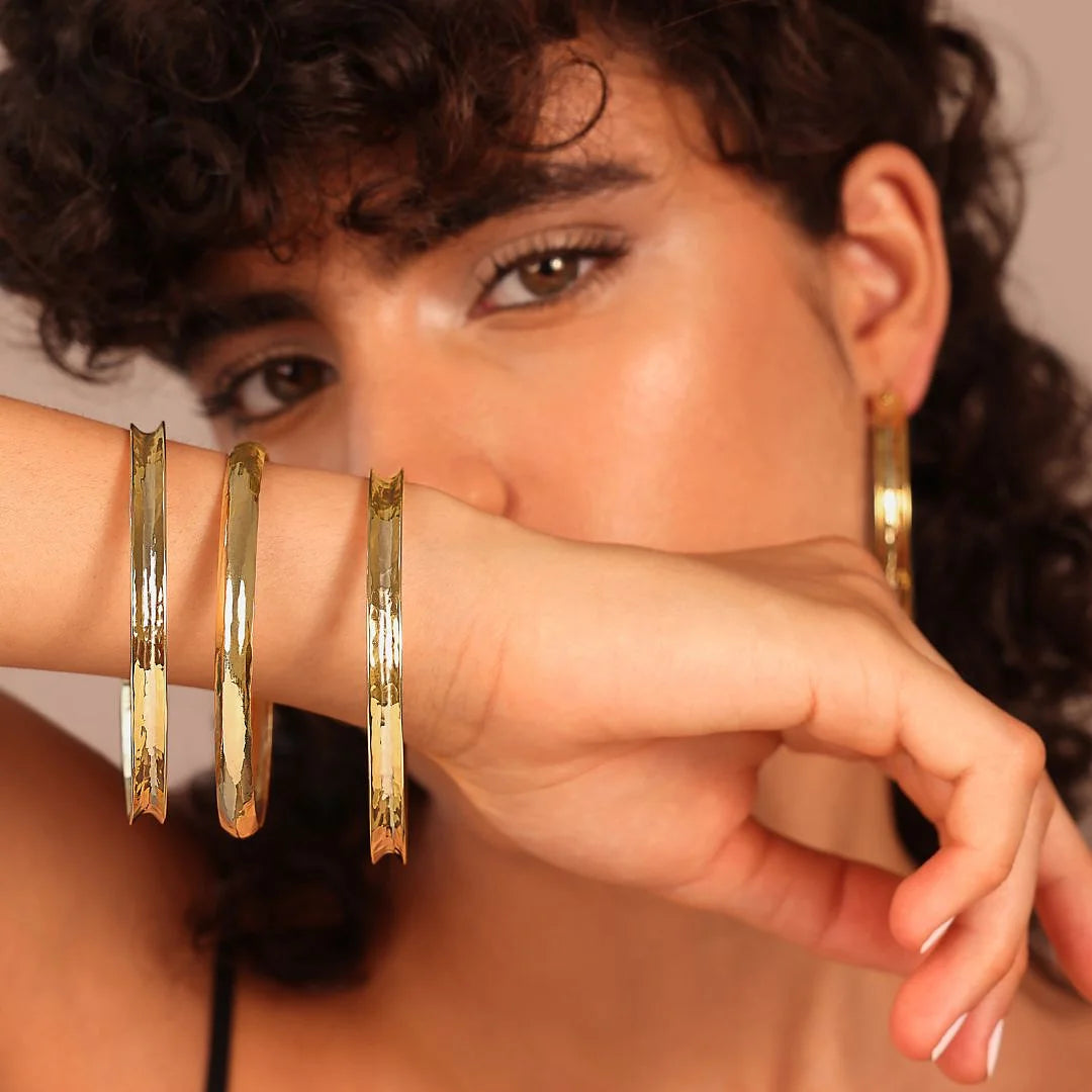 Set of Three Rigid Concave Hammered Bracelets