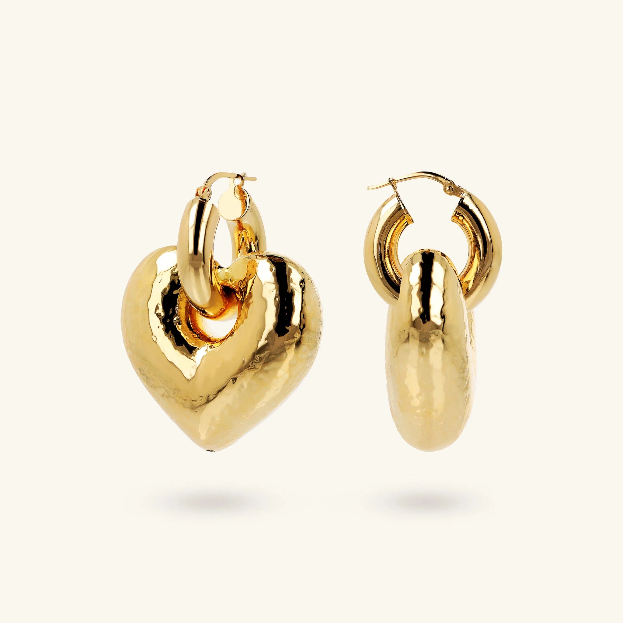 Hammered Heart Hoop Earrings (Removable Pendant)