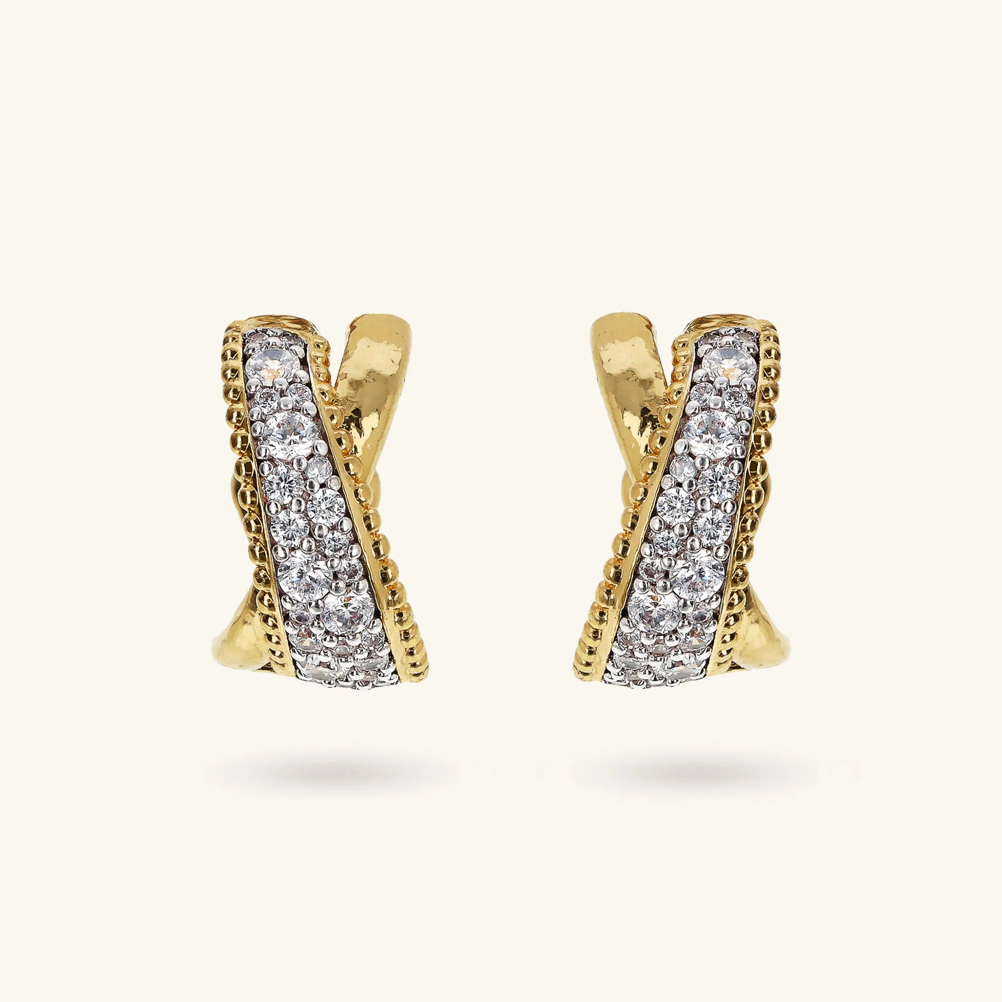 Hoop Earrings with Cubic Zirconia Pavé Crossing