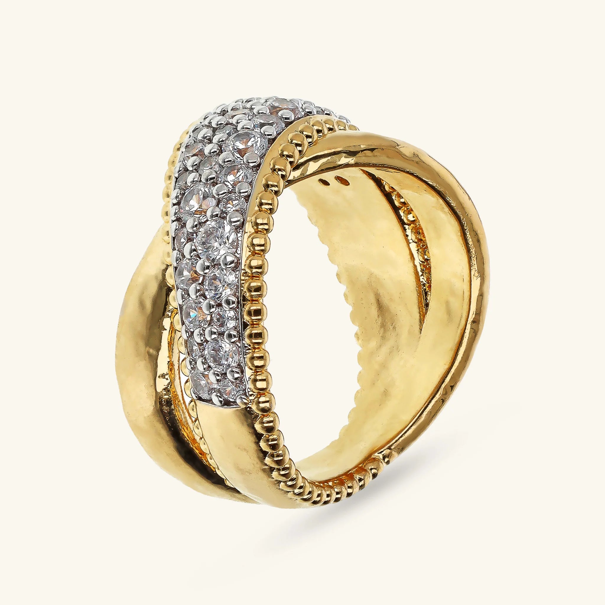 Anello a Fascia con Incrocio in Pavé di Cubic Zirconia