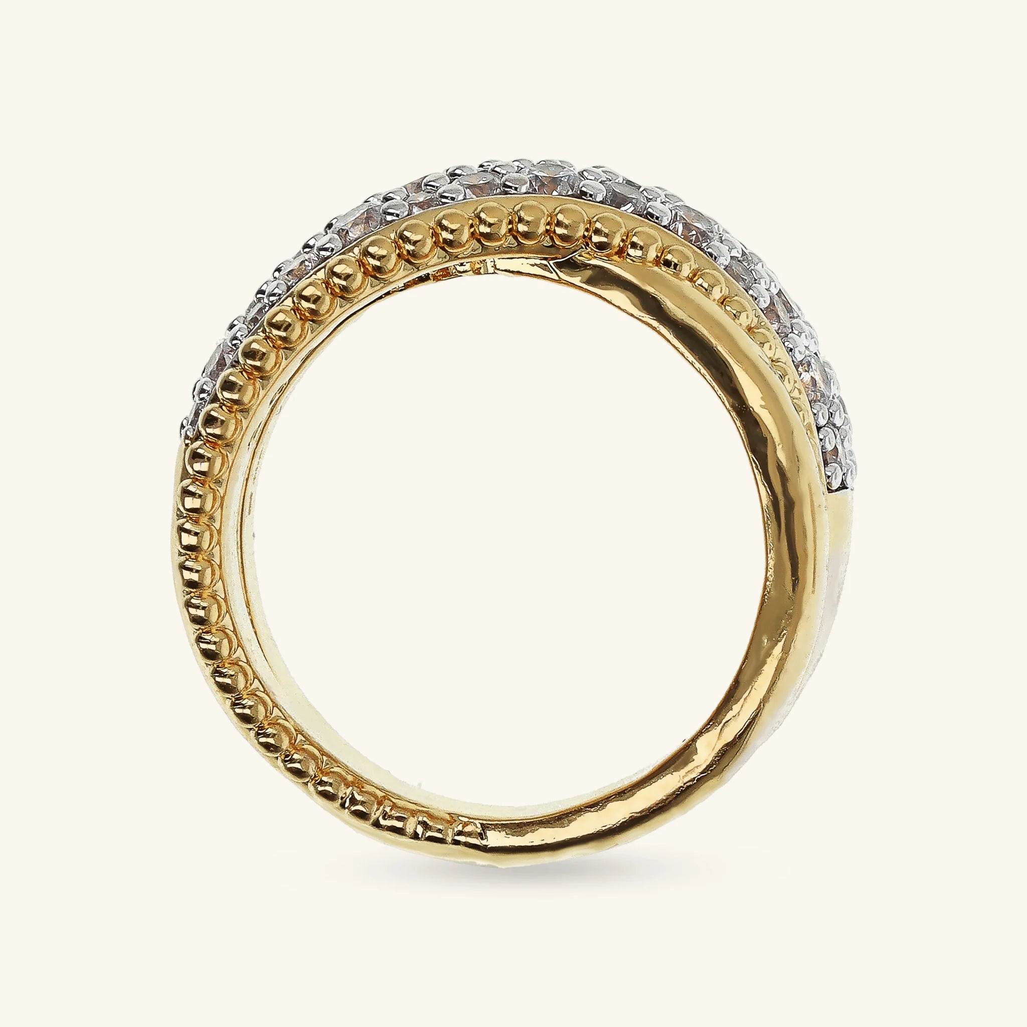 Anello a Fascia con Incrocio in Pavé di Cubic Zirconia