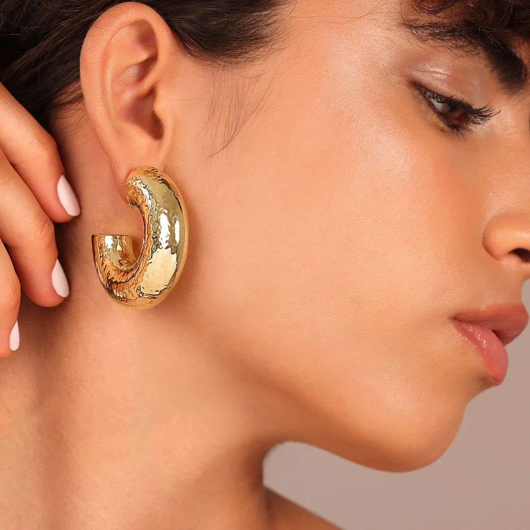 Hammered Half Circle Lobe Earrings
