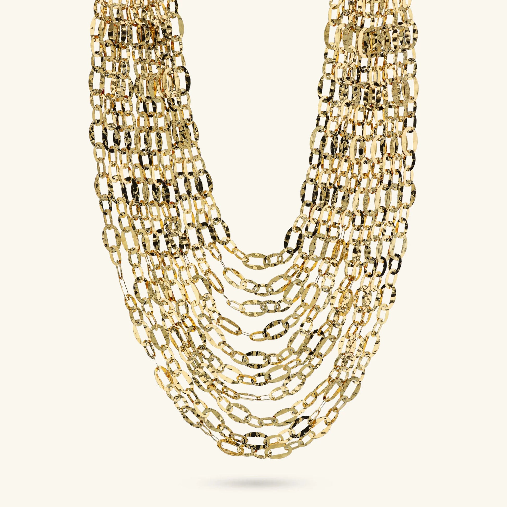 Collana Multifilo Graduata Catena Ovale Martellata