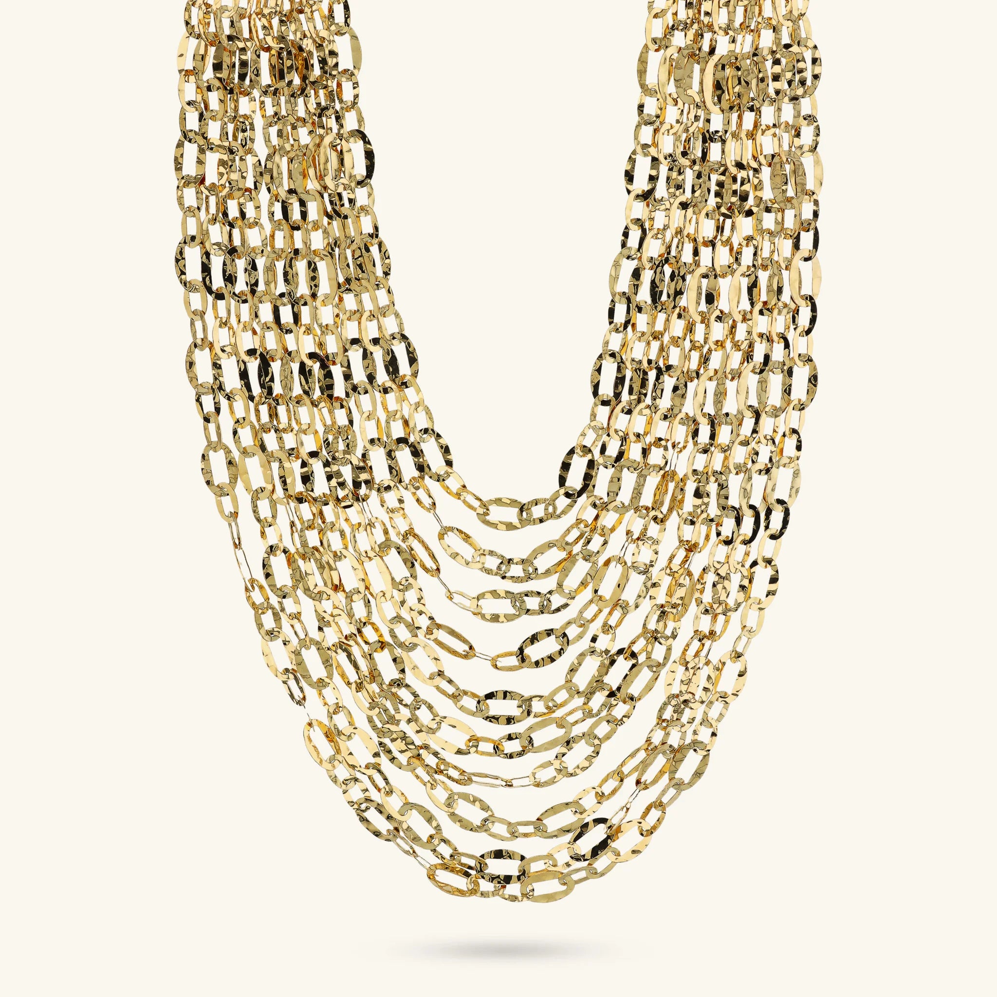 Multi-strand Necklace Graduated Oval Chain Hammered