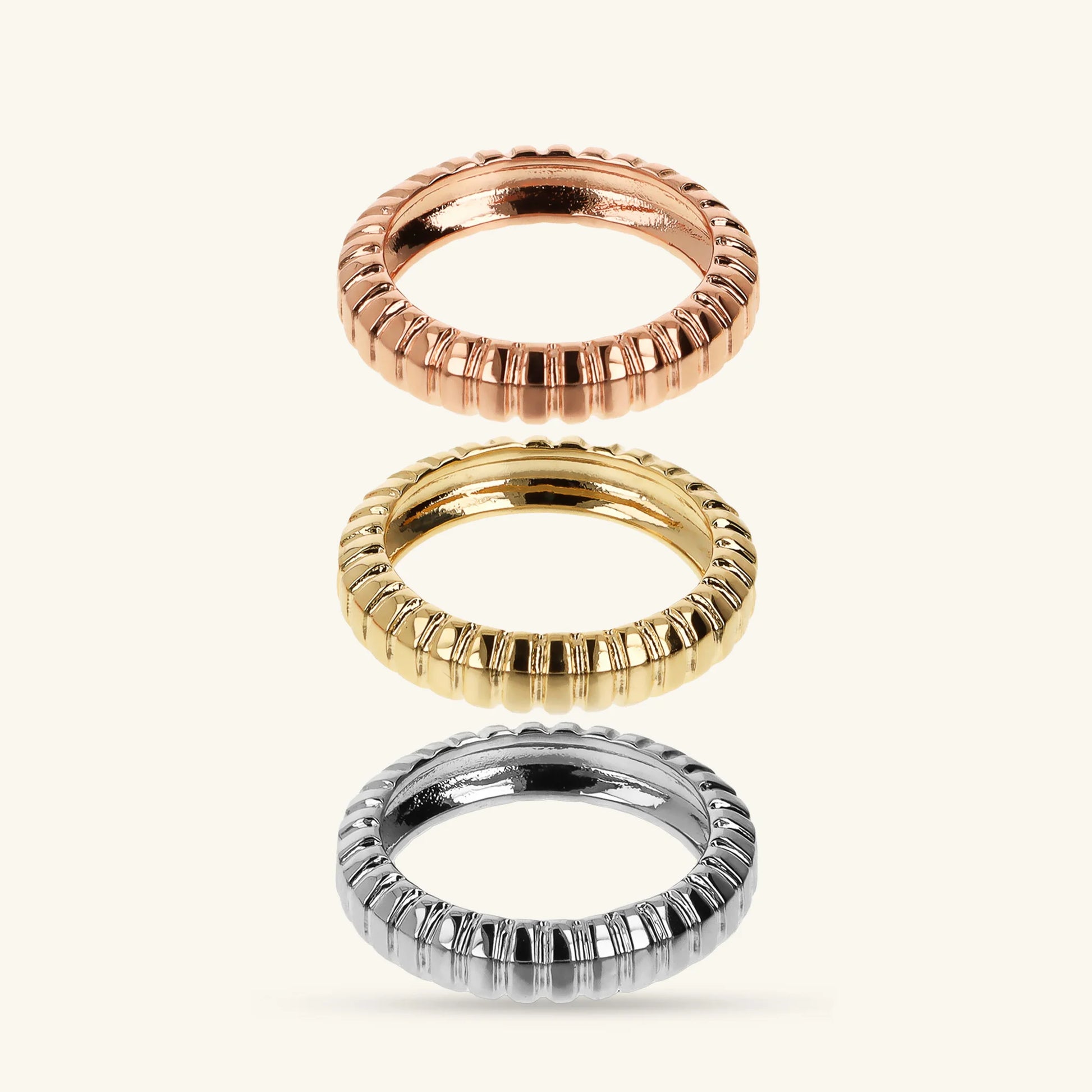 Set di Anelli Tricolore Texture Rigata