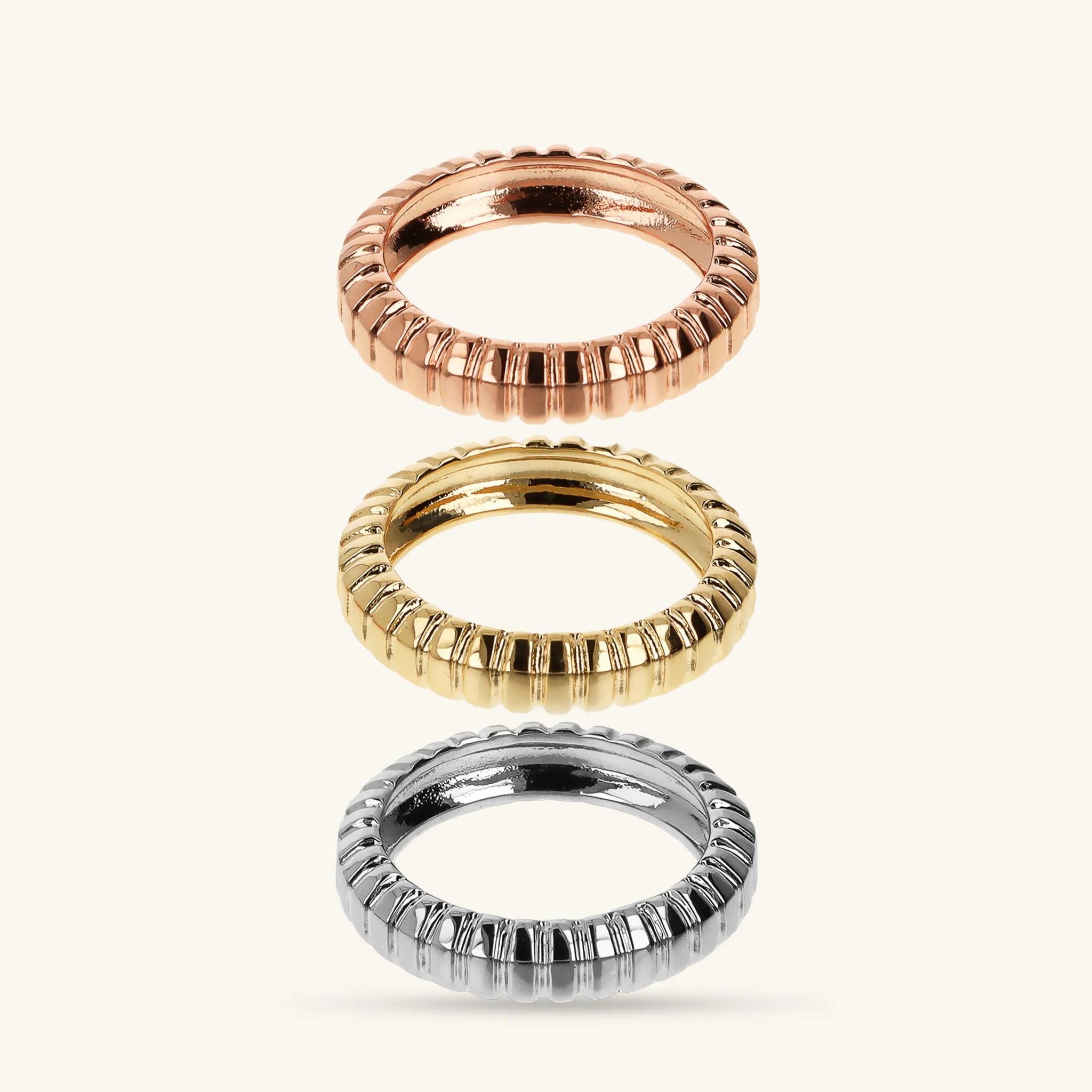 Set di Anelli Tricolore Texture Rigata