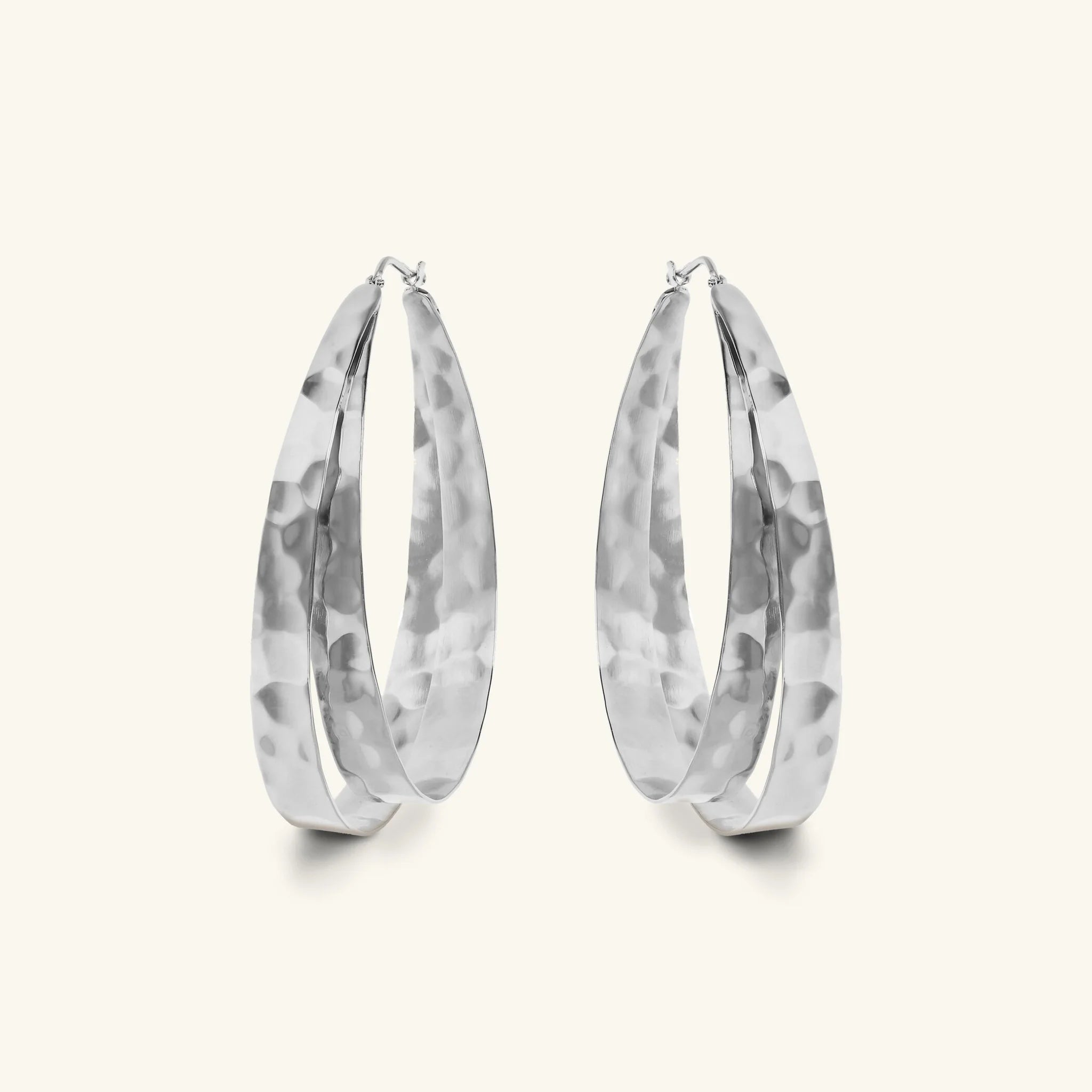 Double Hammered Oval Hoop Earrings