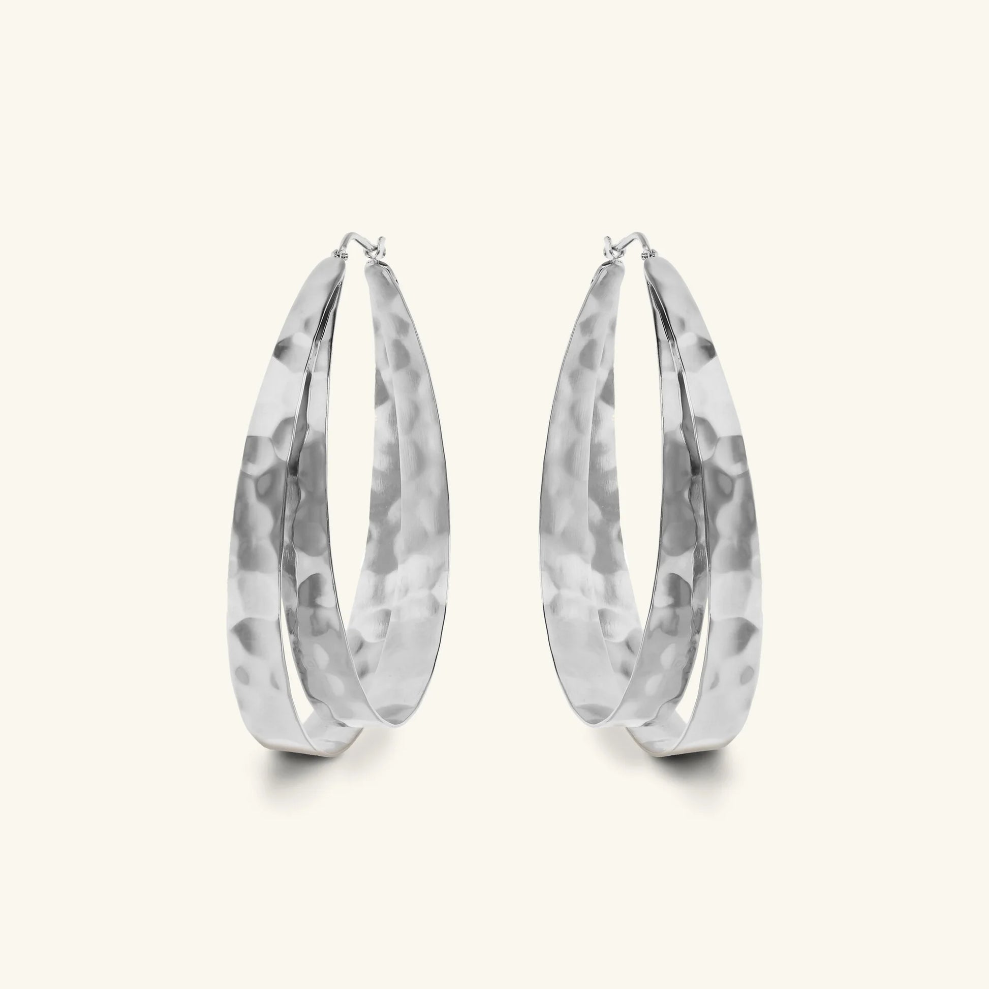 Double Hammered Oval Hoop Earrings