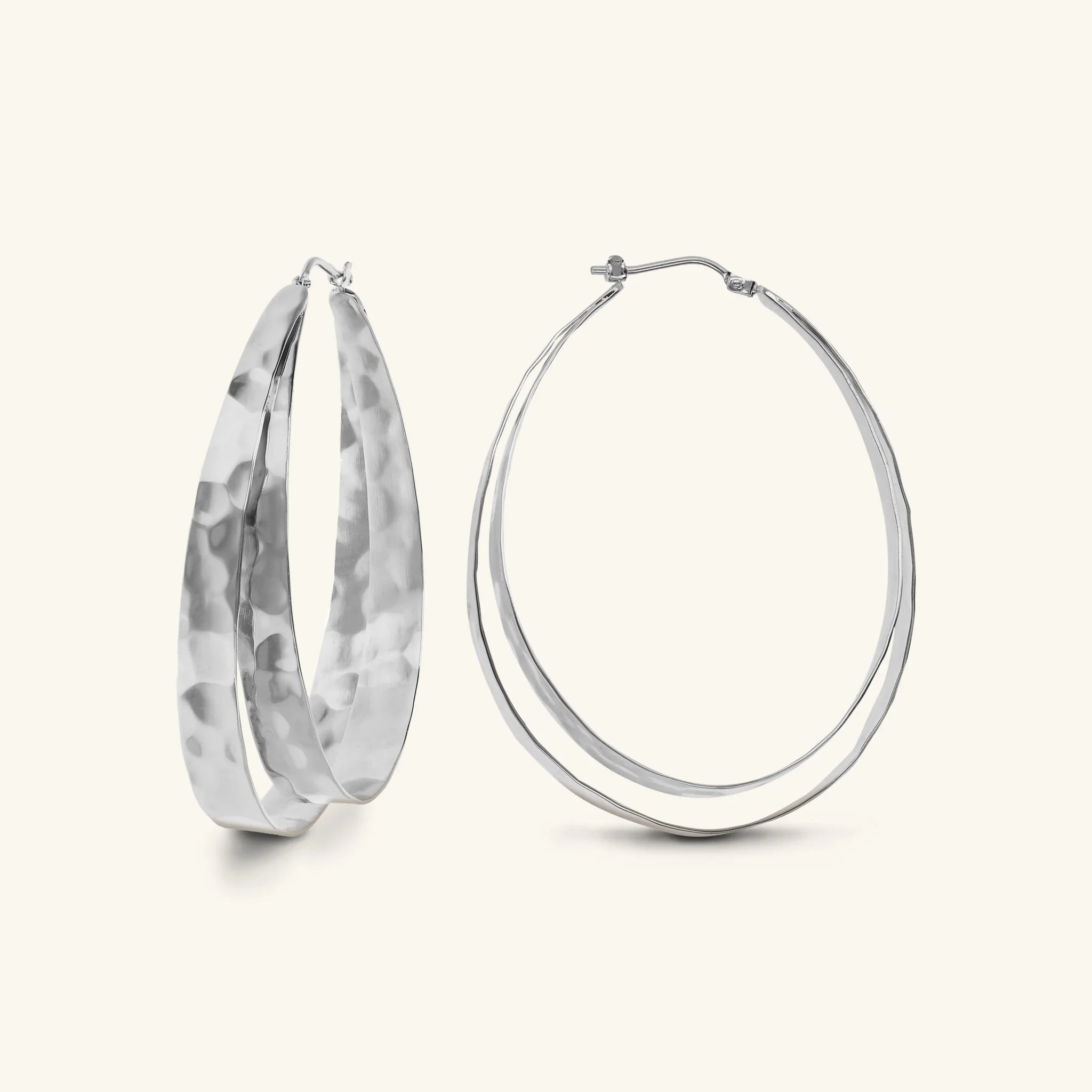 Double Hammered Oval Hoop Earrings