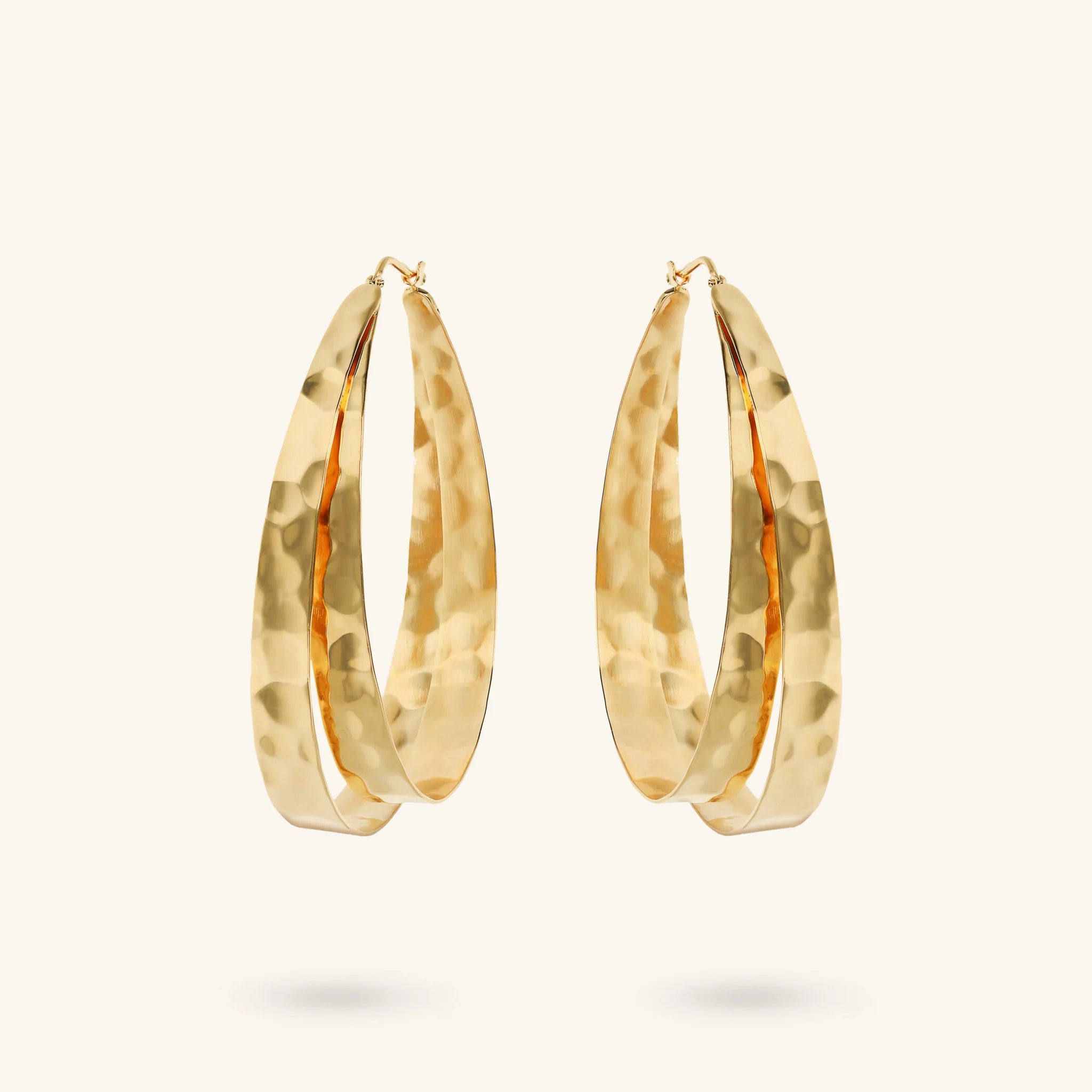 Double Hammered Oval Hoop Earrings