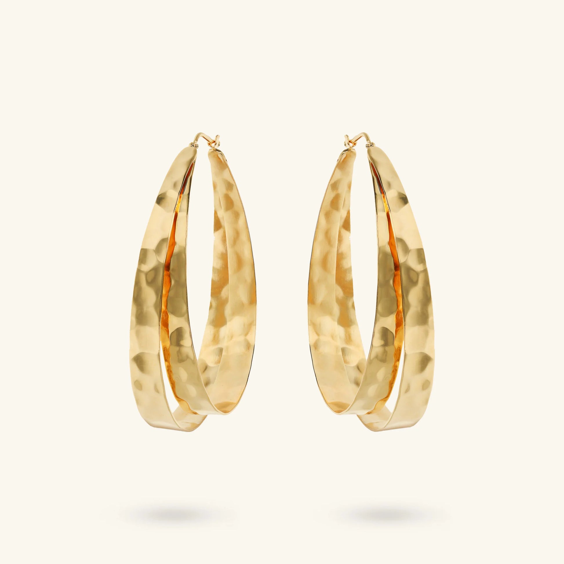Double Hammered Oval Hoop Earrings