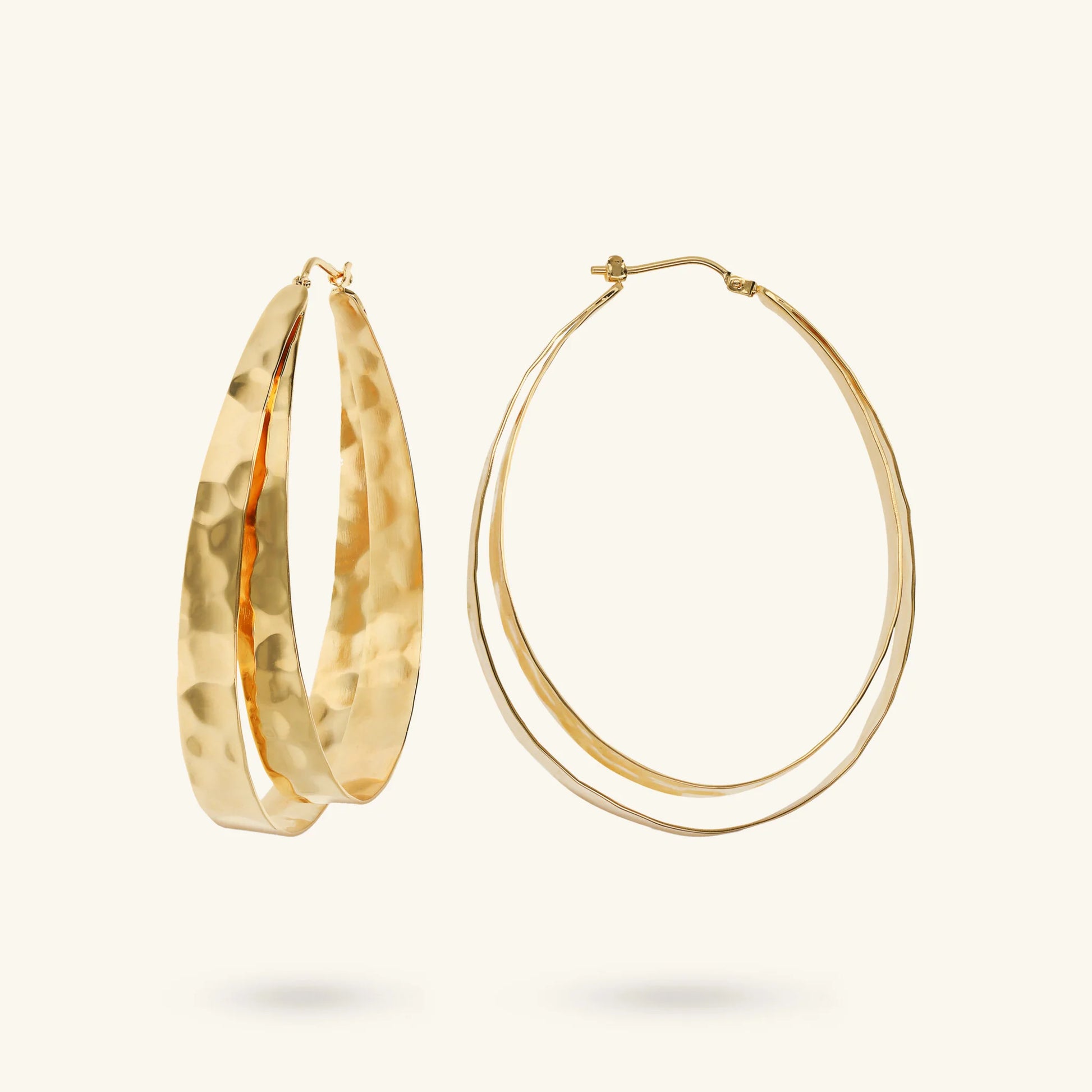 Boucles d'oreilles anneaux ovales martelés doubles  