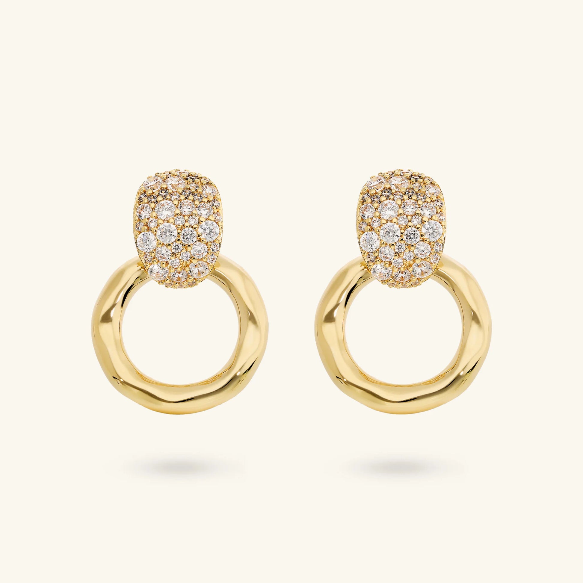 Hammered Ring Drop Earrings with Cubic Zirconia Pavé
