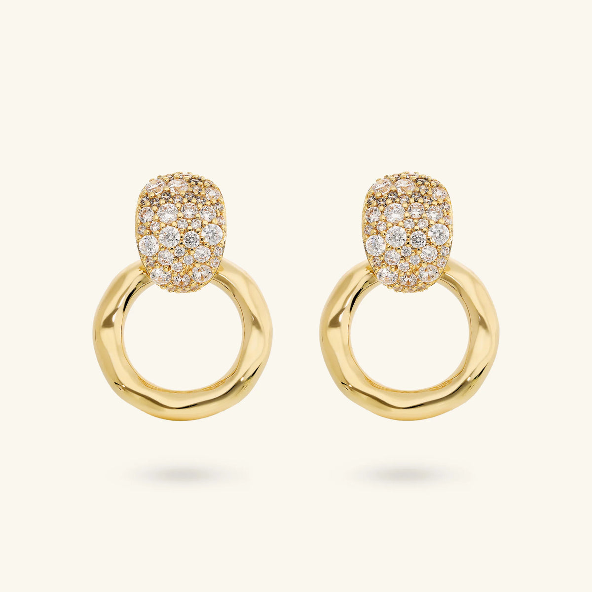 Hammered Ring Drop Earrings with Cubic Zirconia Pavé