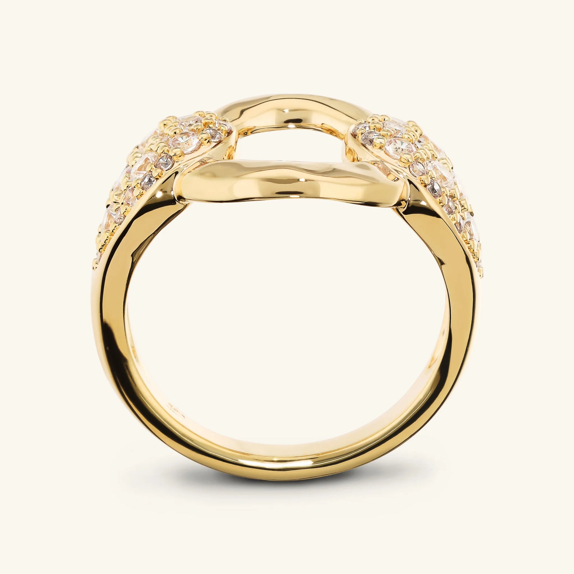 Band Ring with Hammered Link and Cubic Zirconia Pavé