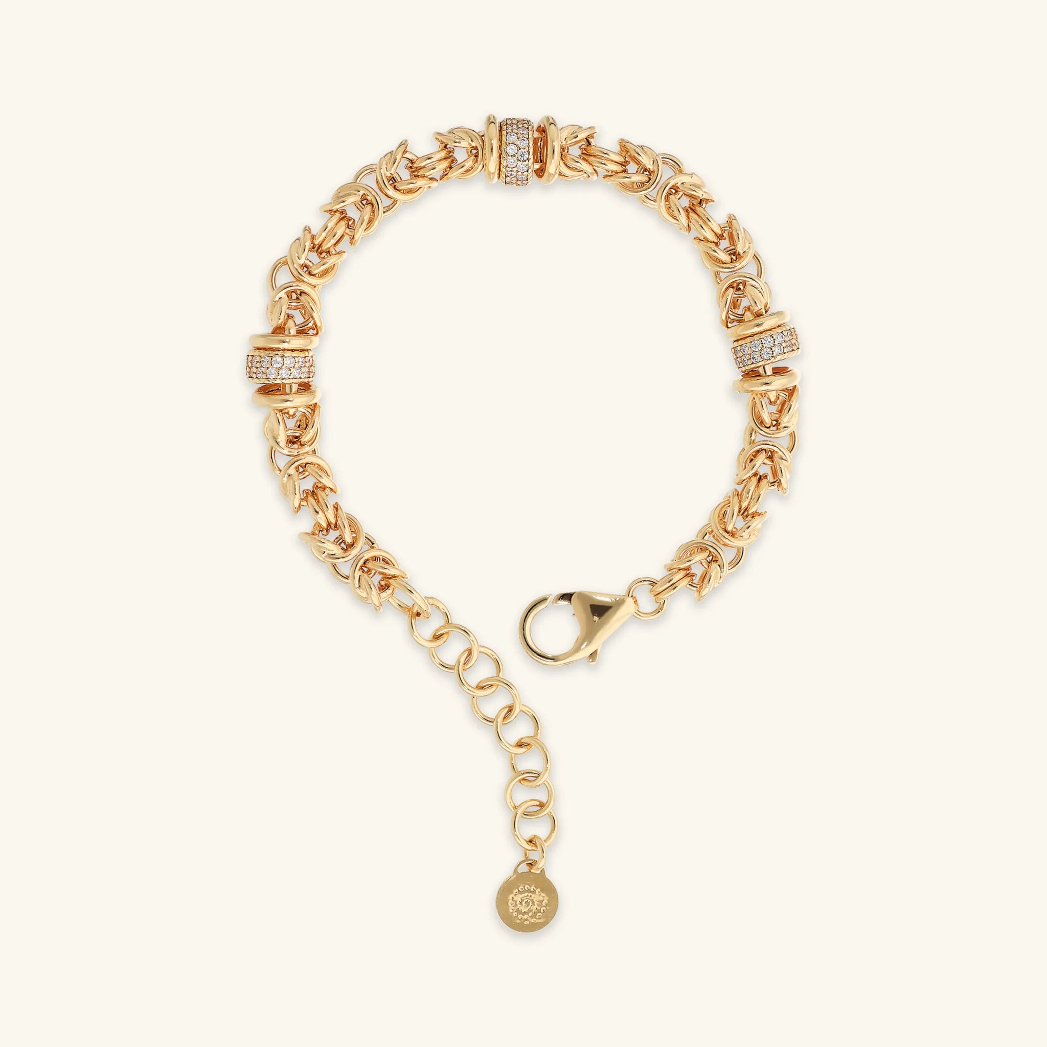 Byzantine Chain Bracelet with Cubic Zirconia Pavé Rondelles