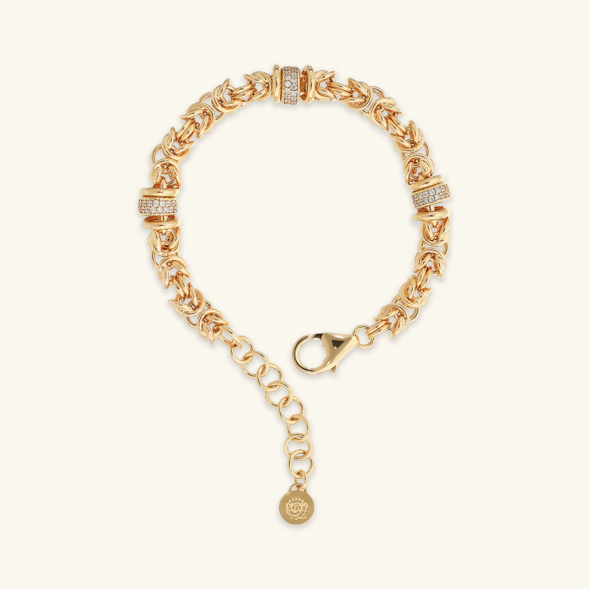 Byzantine Chain Bracelet with Cubic Zirconia Pavé Rondelles