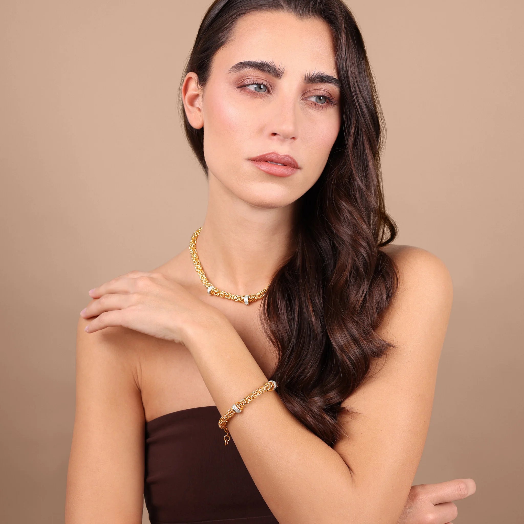 Byzantine Chain Bracelet with Cubic Zirconia Pavé Rondelles