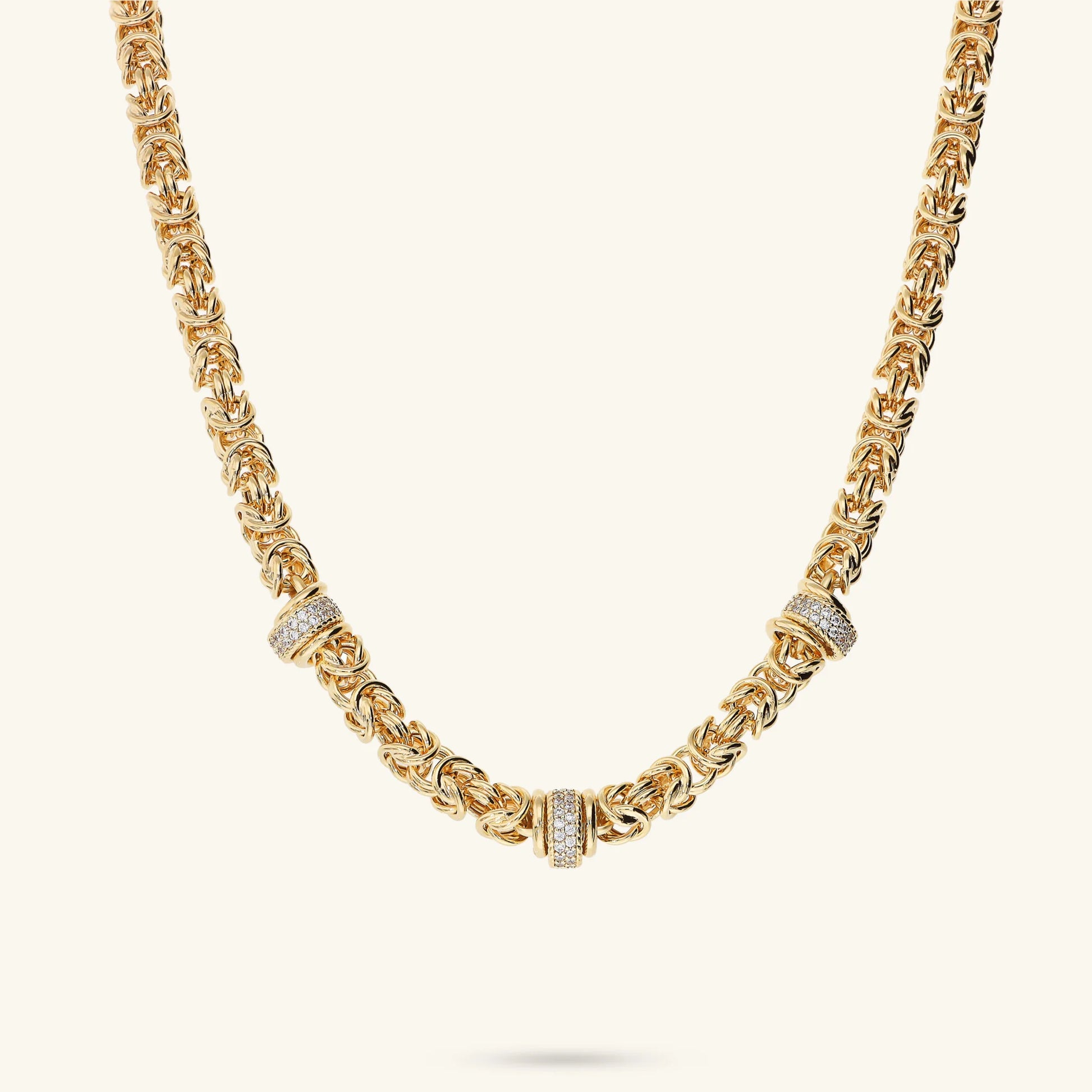 Collana Girocollo Catena Bizantina con Rondelle in Pavé di Cubic Zirconia