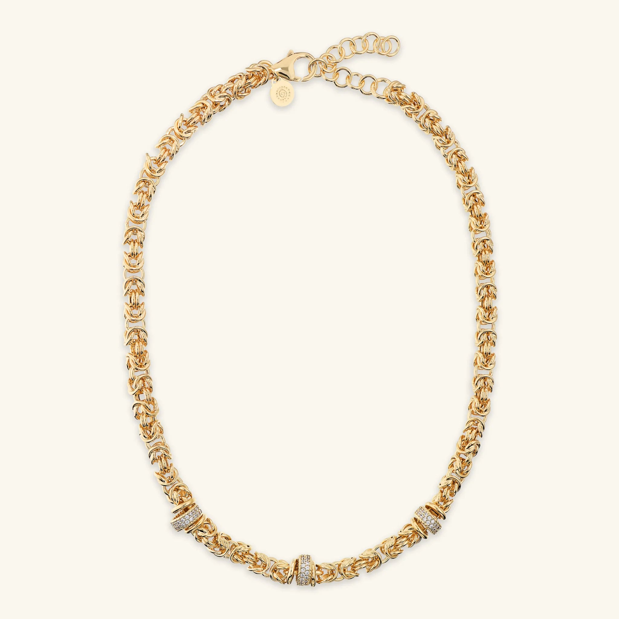 Collier Ras du Cou Chaîne Byzantine avec Rondelles en Pavé de Zircon Cubique