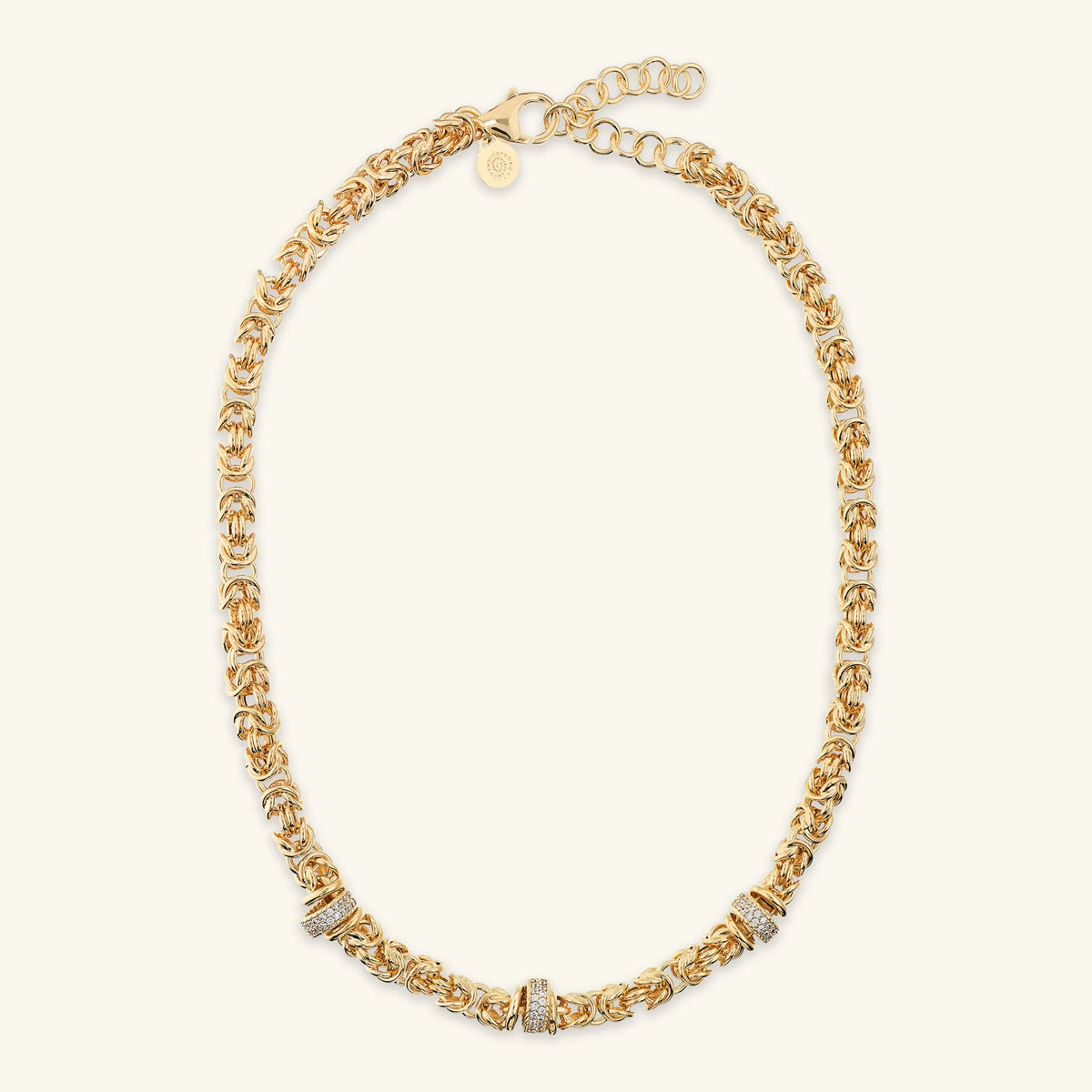 Collana Girocollo Catena Bizantina con Rondelle in Pavé di Cubic Zirconia