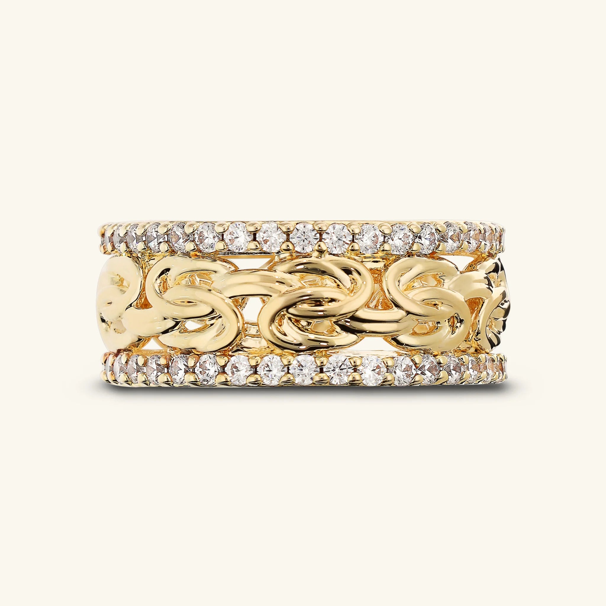 Bague large chaîne byzantine avec pavé de zirconium cubique  