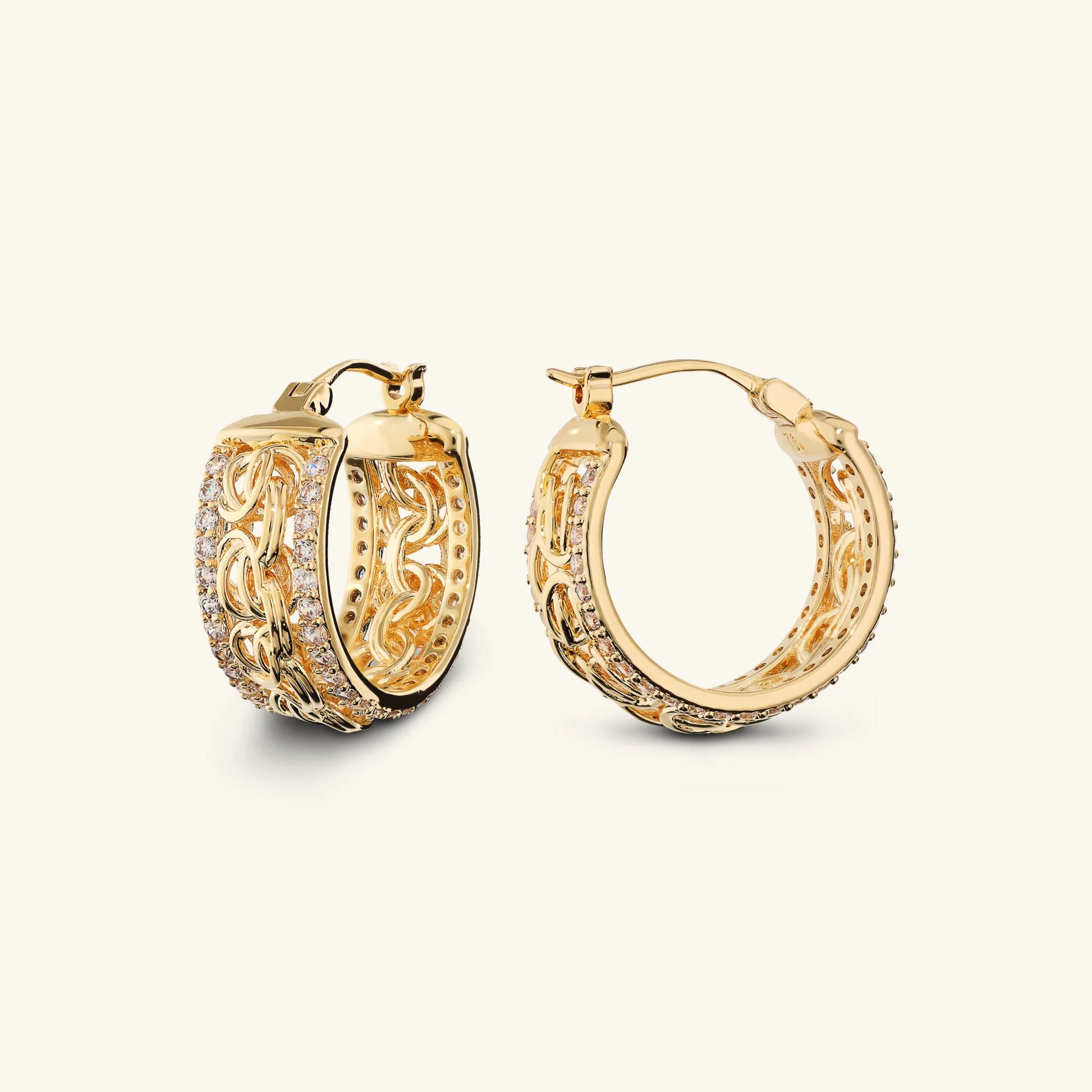 Byzantine Chain Hoop Earrings with Pavé Rondelles in Cubic Zirconia