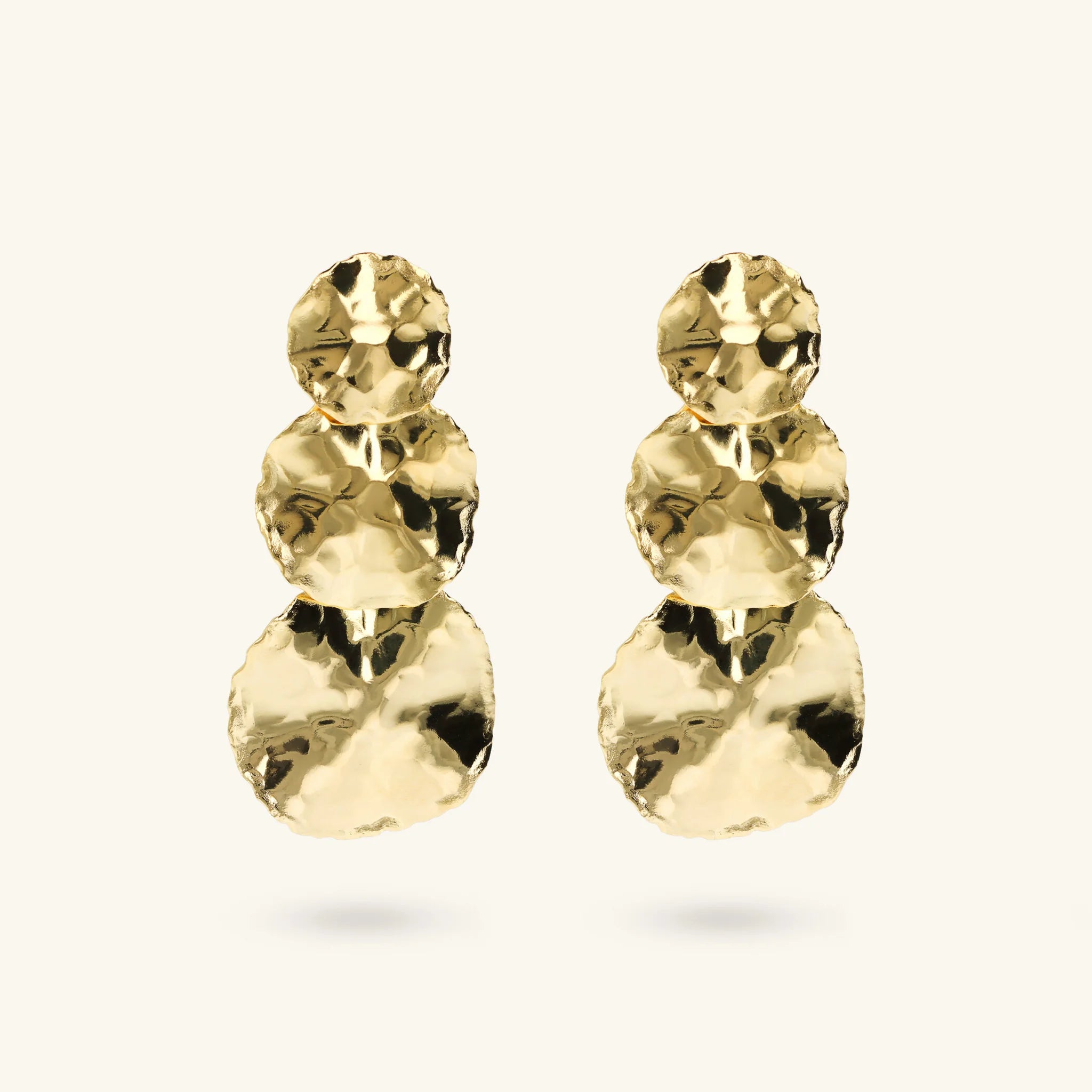 Graduated Hammered Disc Drop Earrings
