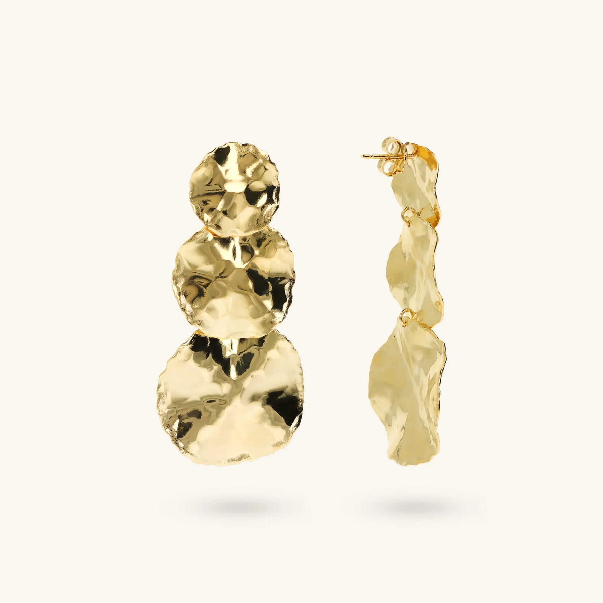 Graduated Hammered Disc Drop Earrings